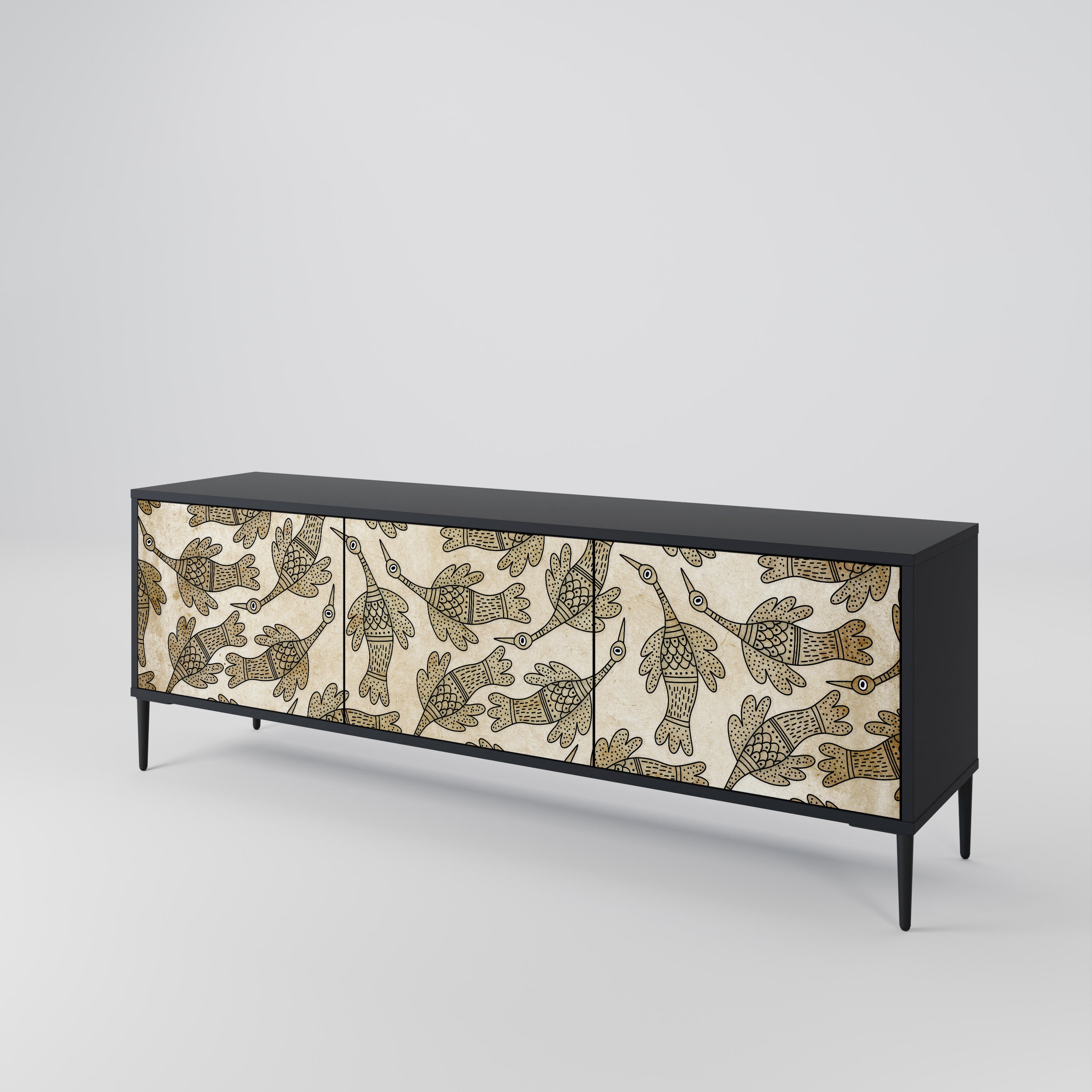 ALMONDINE SONGBIRD 3-Door TV Stand in Black Finish