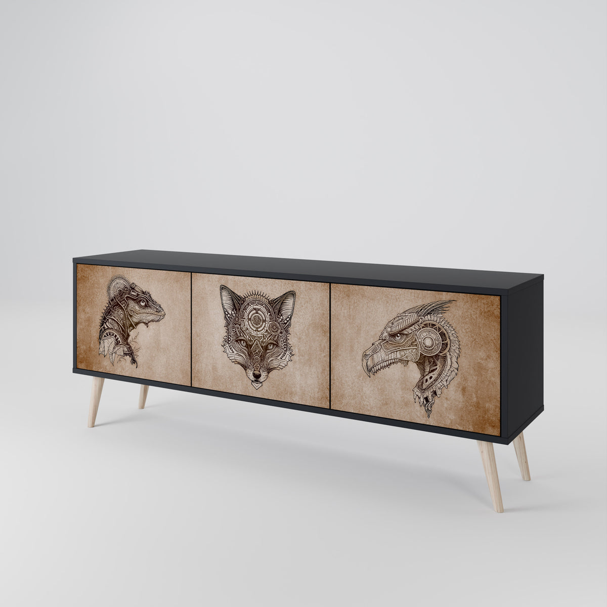 STEAMPUNK CLAN Mueble de TV de 3 Puertas