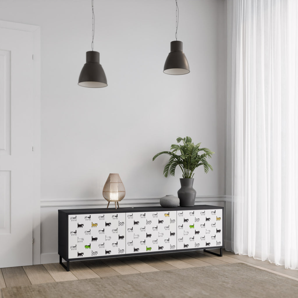 CATS COMPILATION 3-Door TV Stand in Black Finish