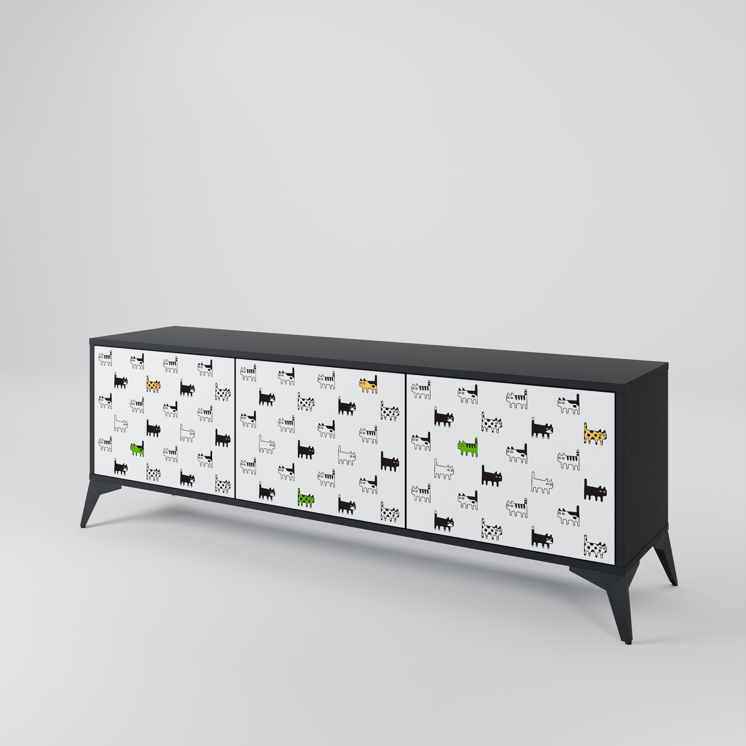 CATS COMPILATION 3-Door TV Stand in Black Finish