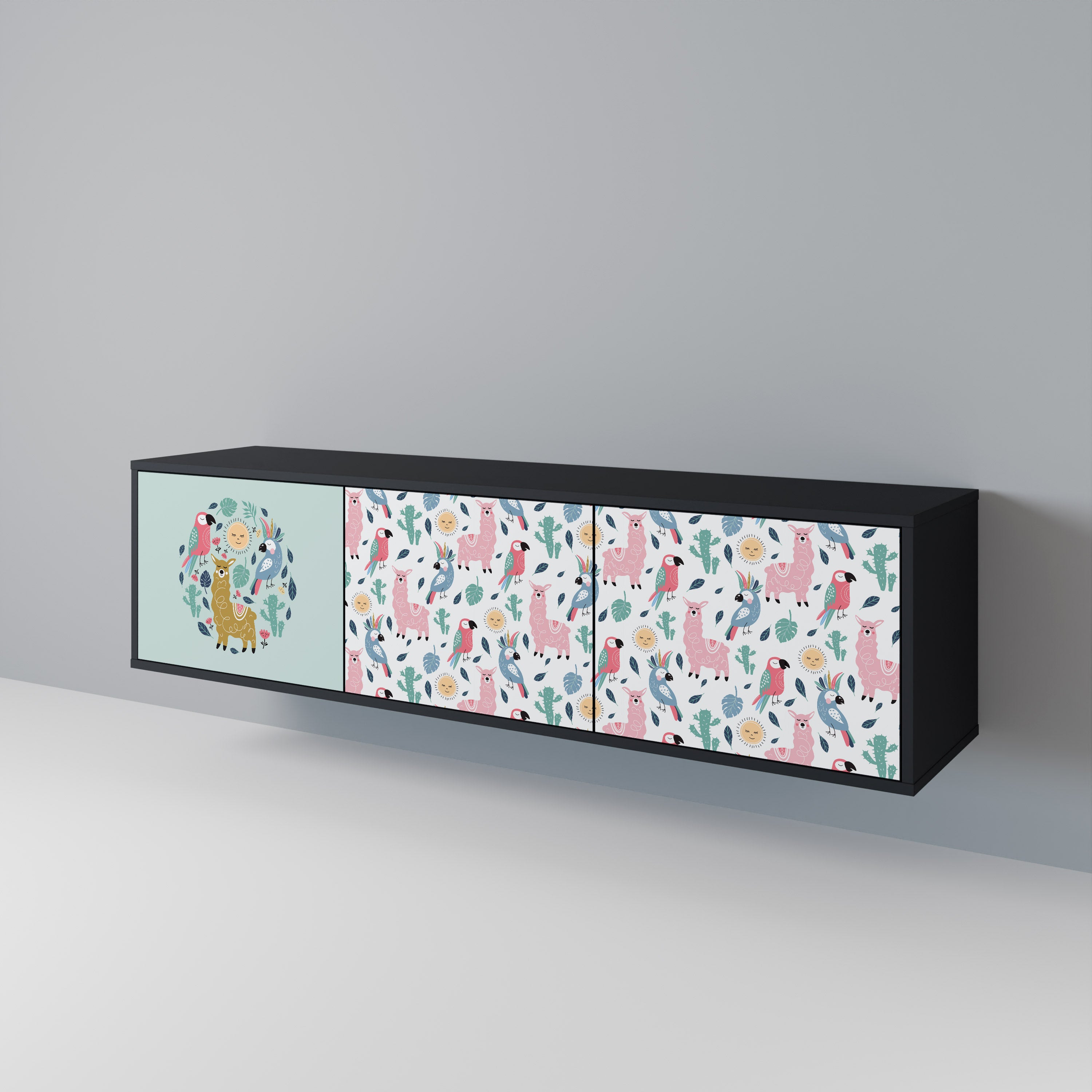 COLORFUL ALPACAS 3-Door TV Stand in Black Finish