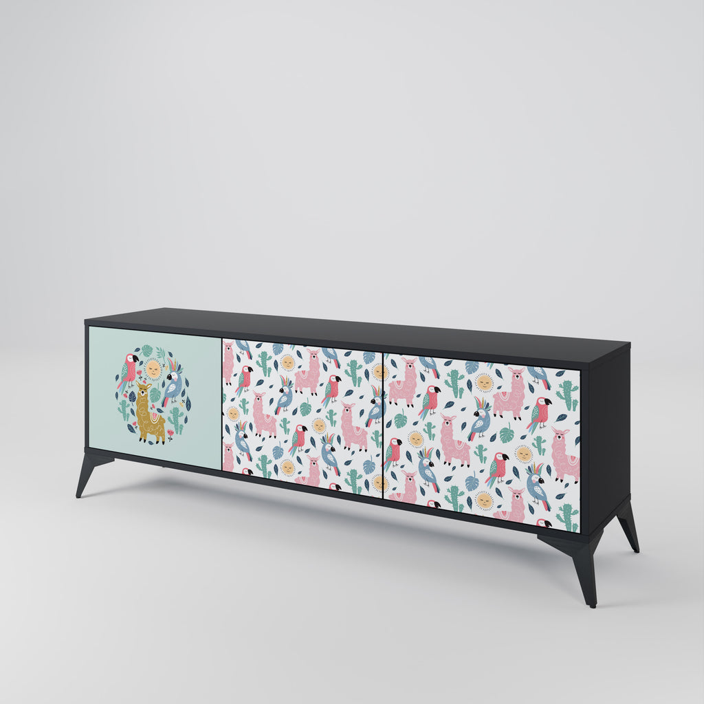 COLORFUL ALPACAS 3-Door TV Stand in Black Finish