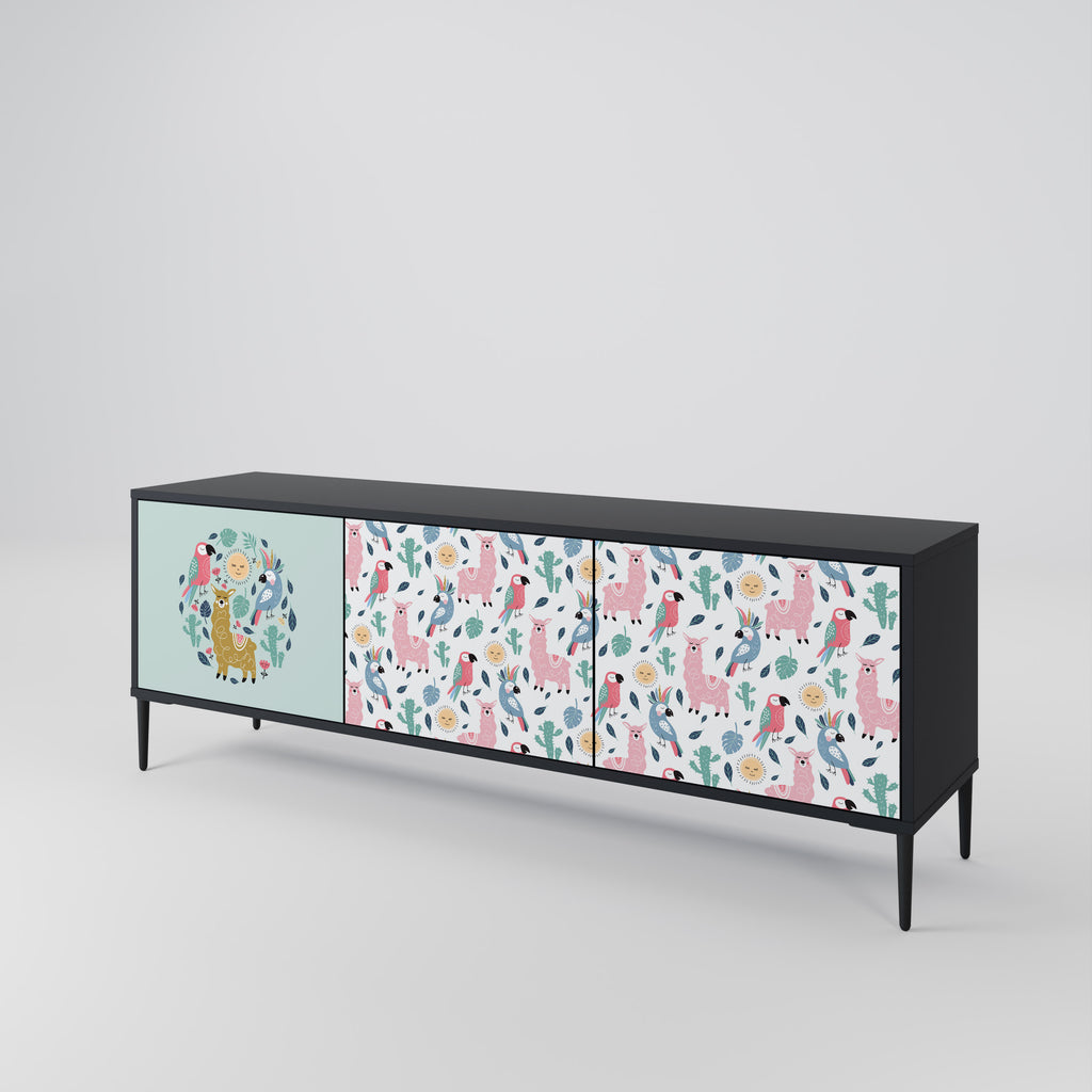 COLORFUL ALPACAS 3-Door TV Stand in Black Finish