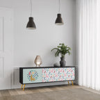 COLORFUL ALPACAS Mueble de TV de 3 Puertas en Acabado Negro