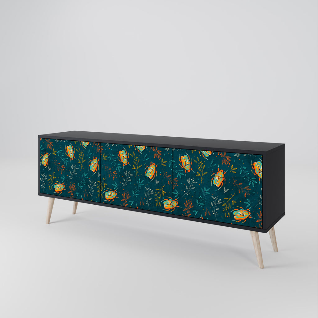 AUTUMN INSECTS 3-Door TV Stand in Black Finish