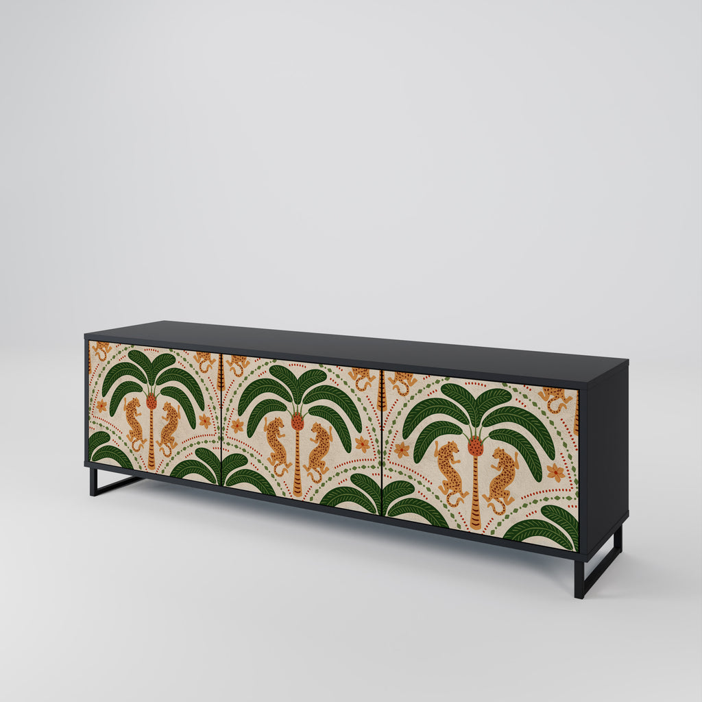DANCING PREDATORS 3-Door TV Stand in Black Finish