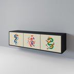 MYTHOLOGICAL CREATURES 3-Door TV Stand in Black Finish