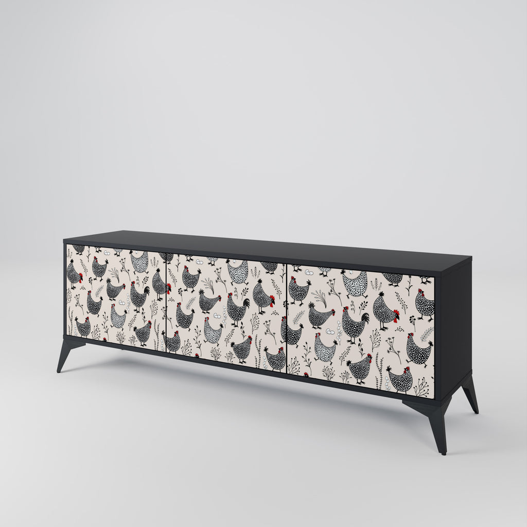 HAPPY HENS 3-Door TV Stand in Black Finish