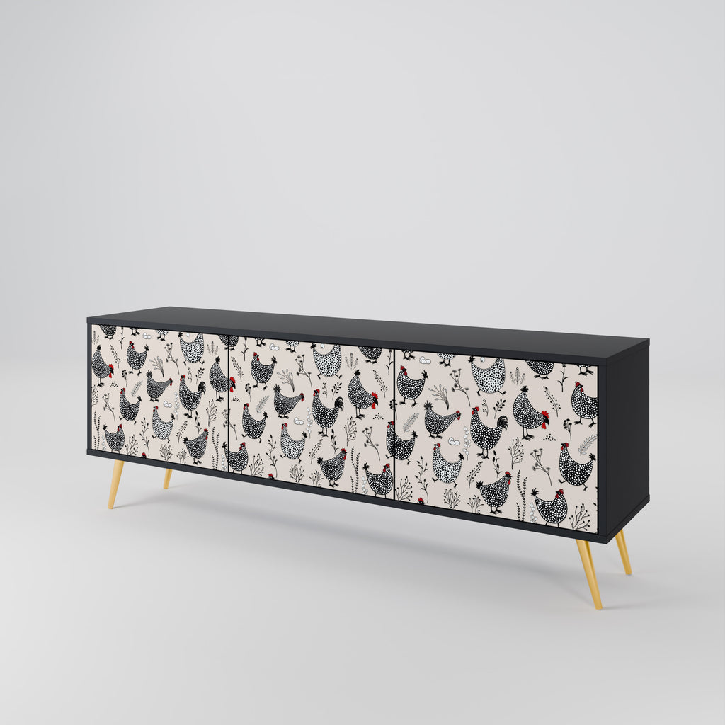 HAPPY HENS 3-Door TV Stand in Black Finish