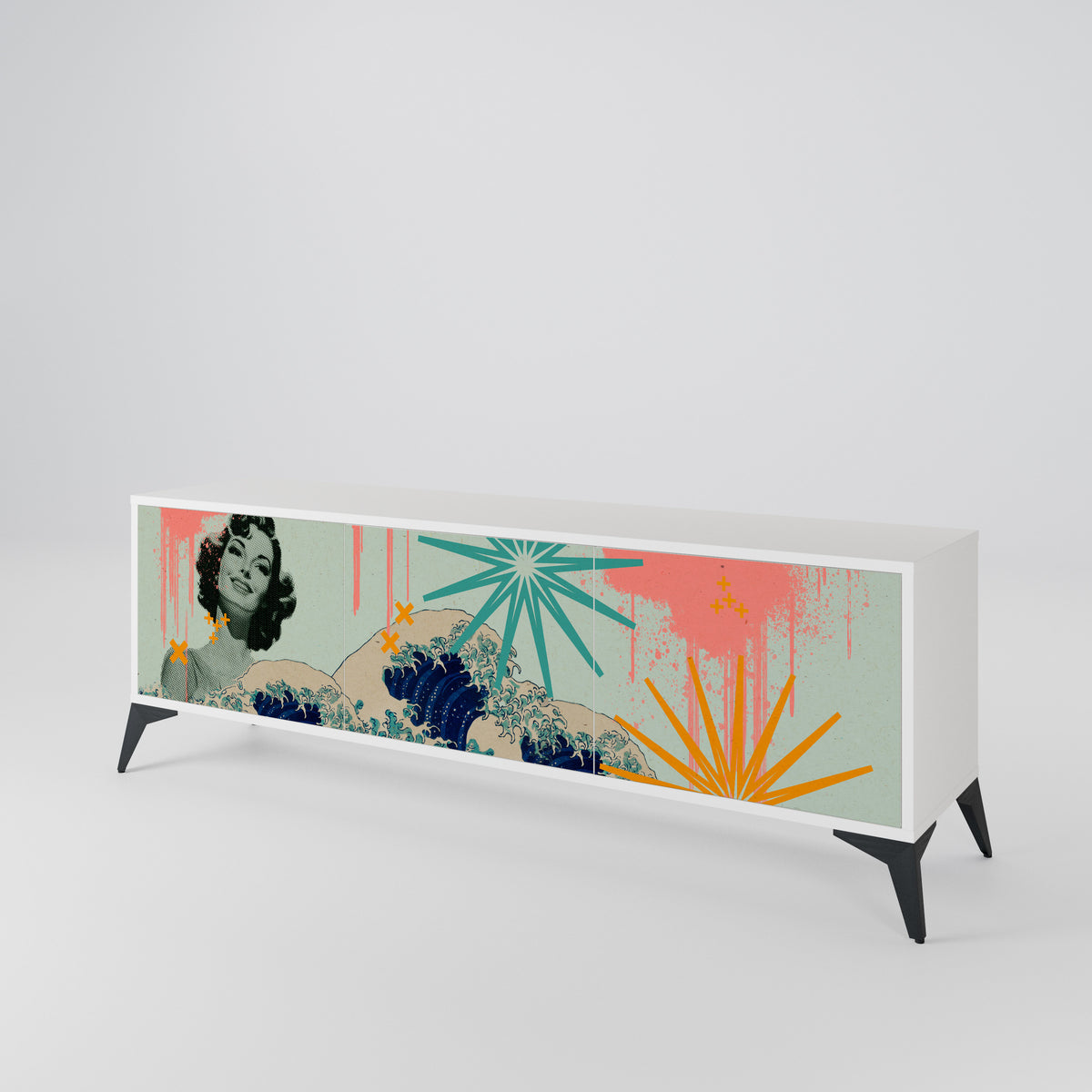 KANAGAWA BEAUTY Mueble de TV de 3 Puertas