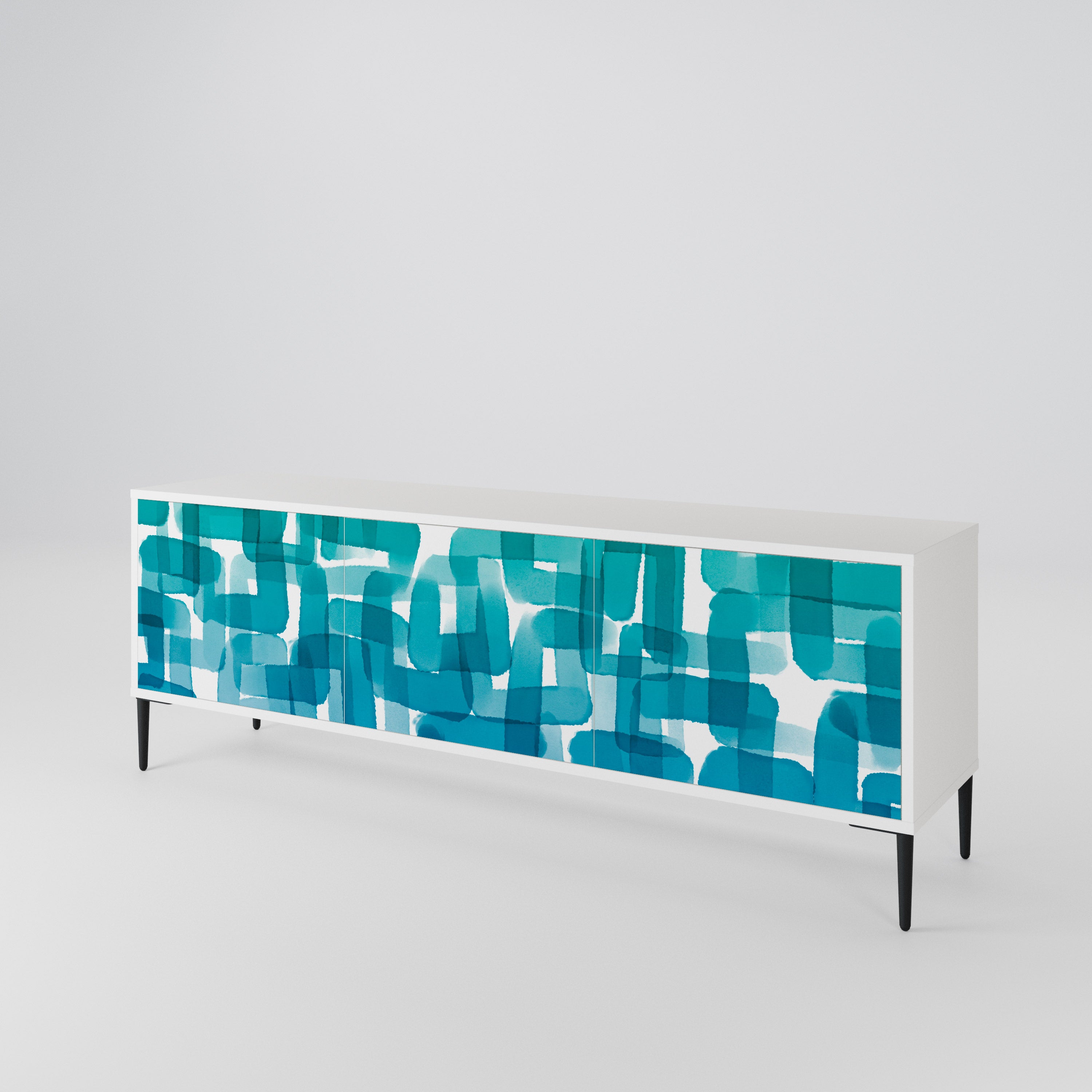 TURQUOISE RECTANGLES 3-Door TV Cabinet