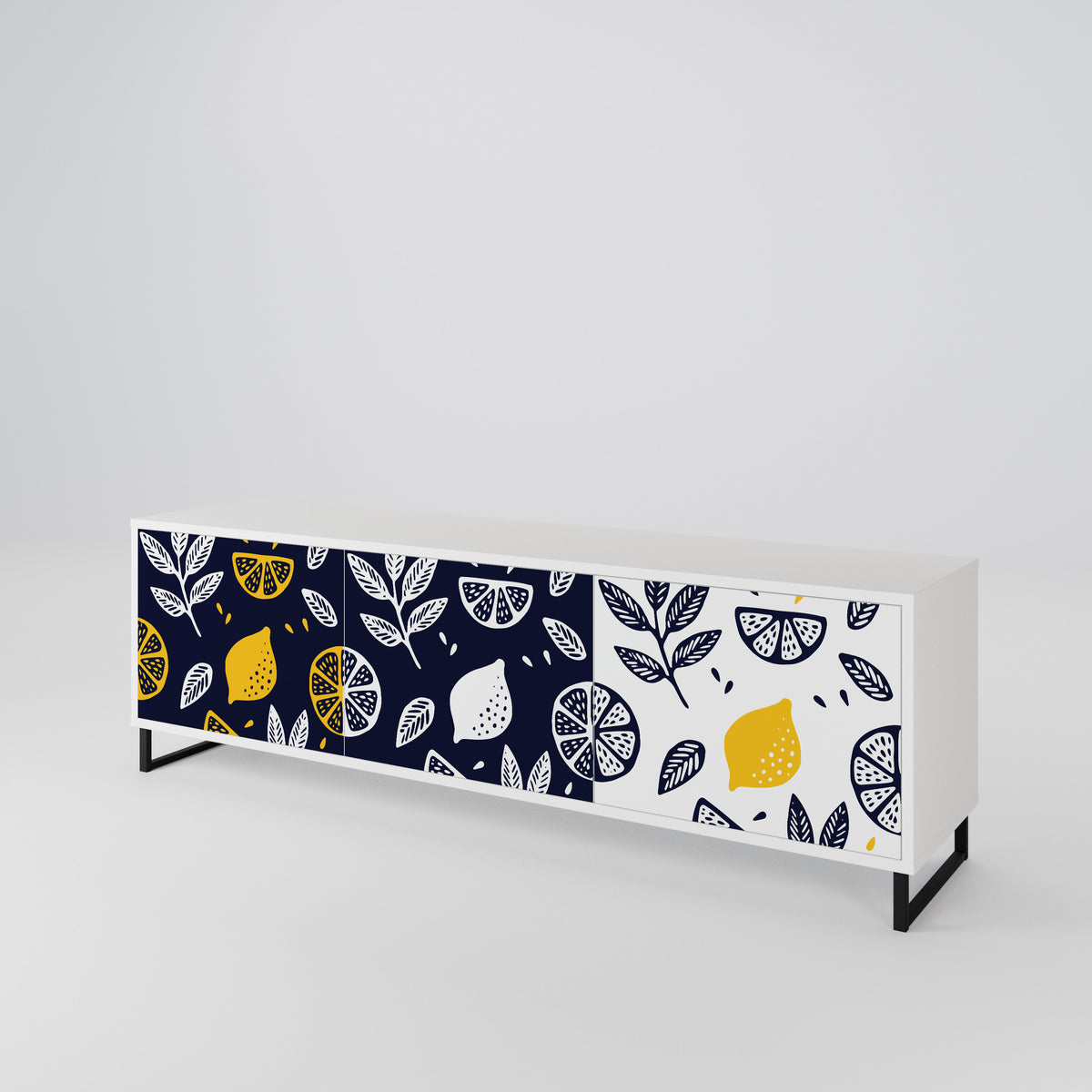 CITRUS BLACK AND WHITE Mueble de TV de 3 Puertas