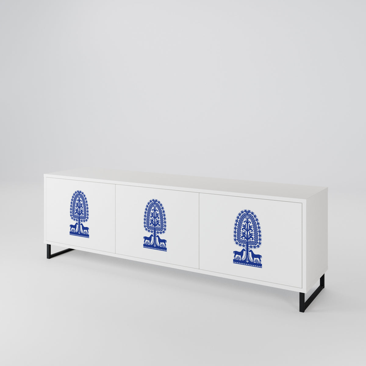 POLISH FOLK ART Mueble de TV de 3 Puertas