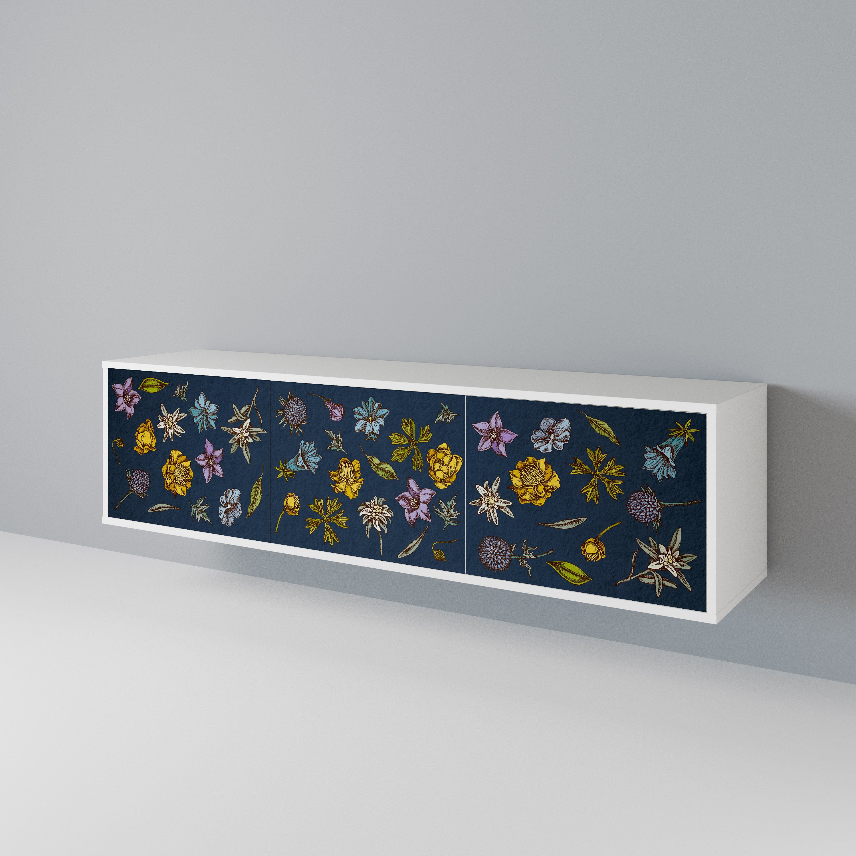 FLOWERS ON NAVY BLUE Mueble de TV de 3 Puertas