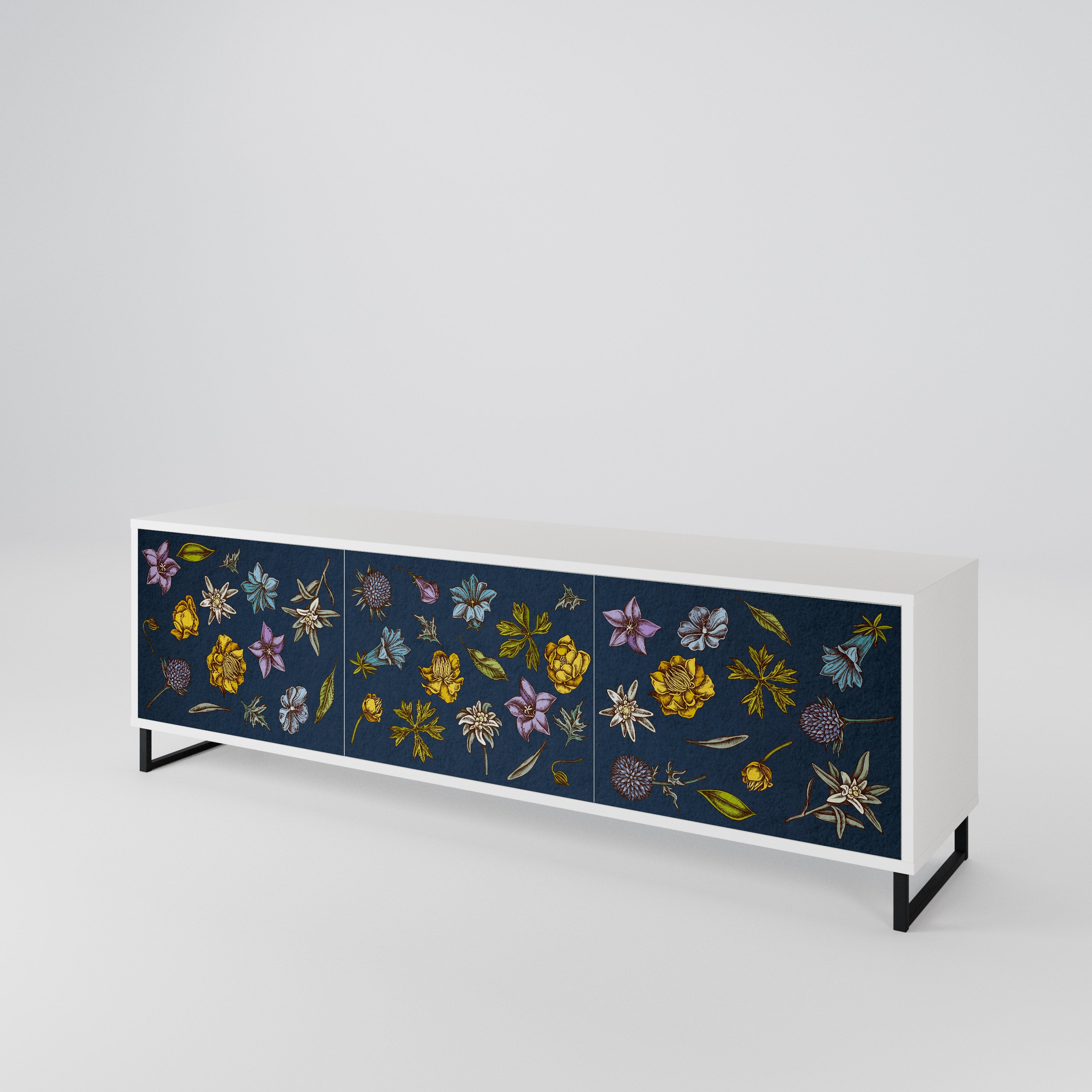 FLOWERS ON NAVY BLUE Mueble de TV de 3 Puertas