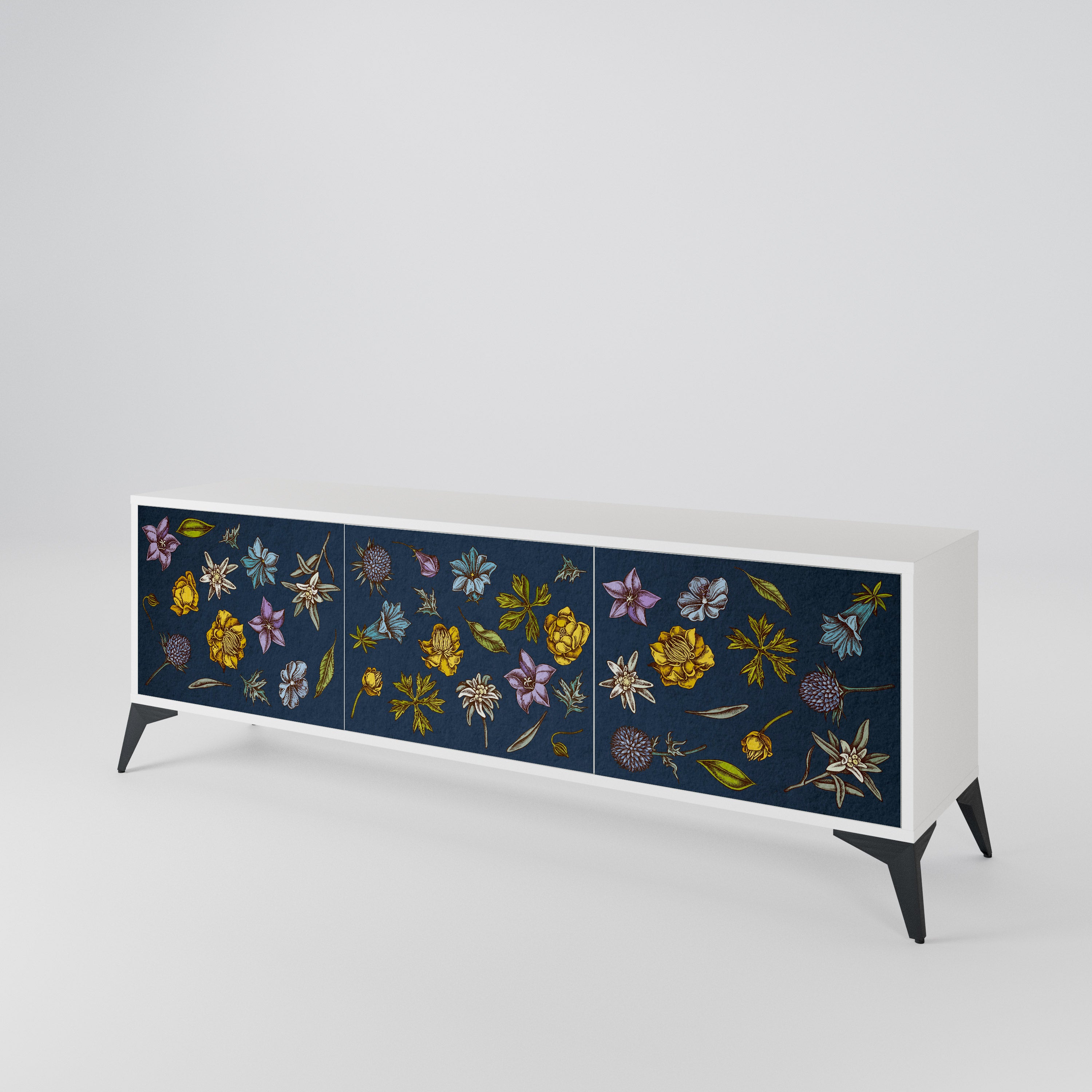 FLOWERS ON NAVY BLUE Mueble de TV de 3 Puertas