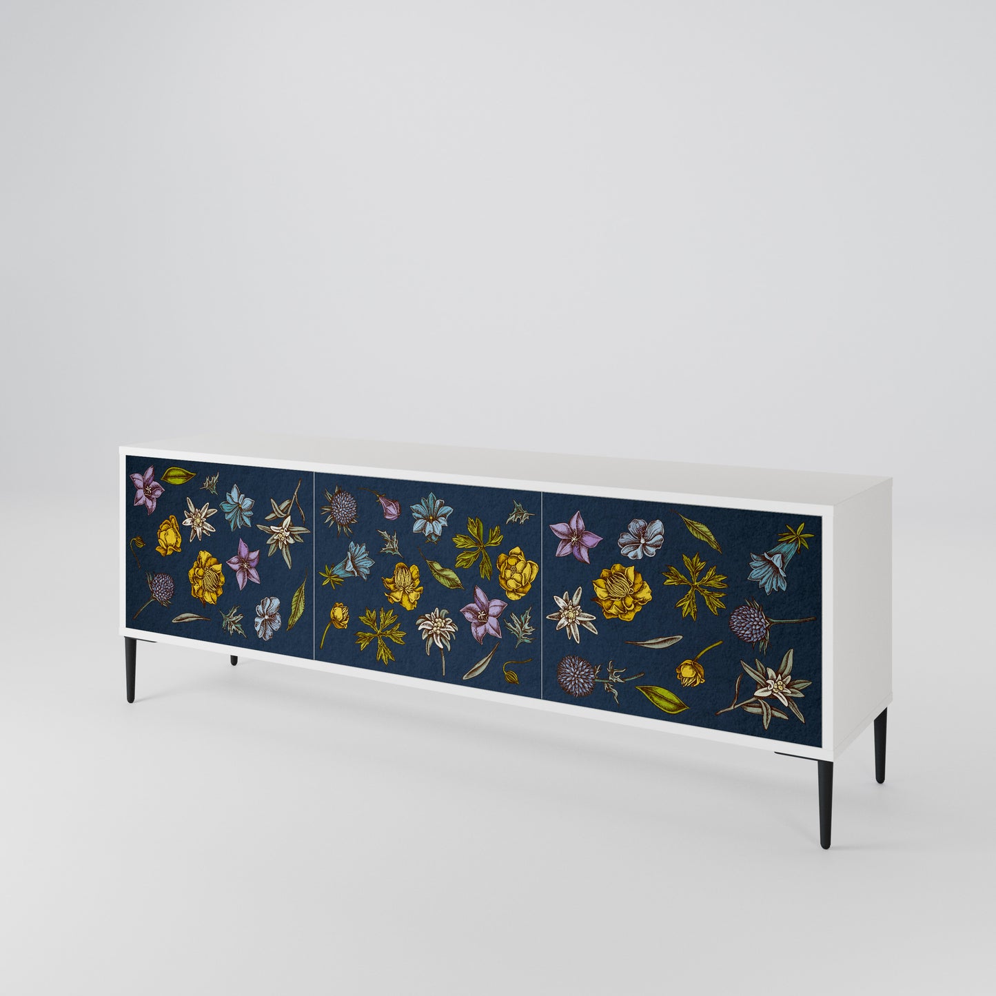 FLOWERS ON NAVY BLUE Mueble de TV de 3 Puertas