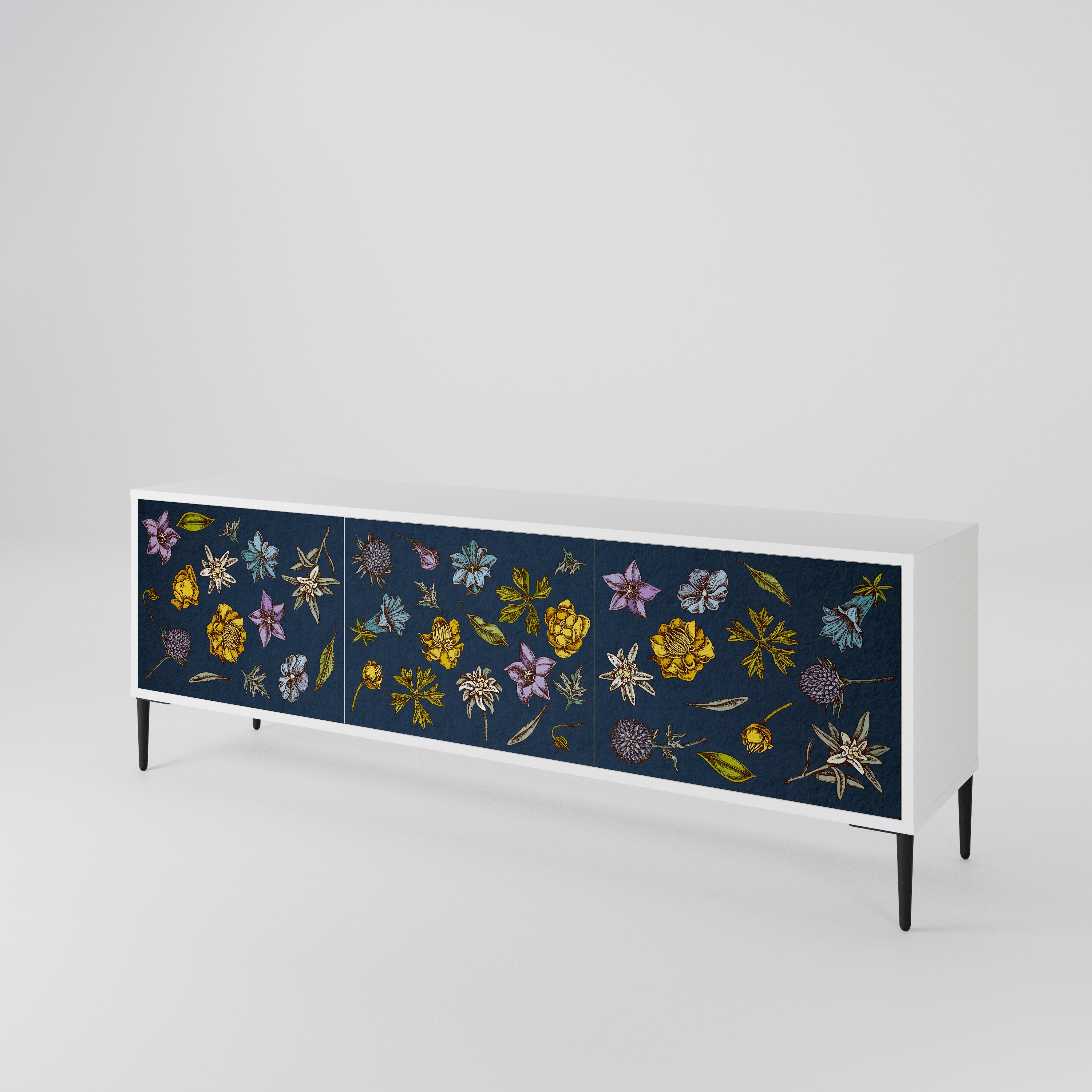 FLOWERS ON NAVY BLUE Mueble de TV de 3 Puertas