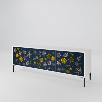 FLOWERS ON NAVY BLUE Mueble de TV de 3 Puertas