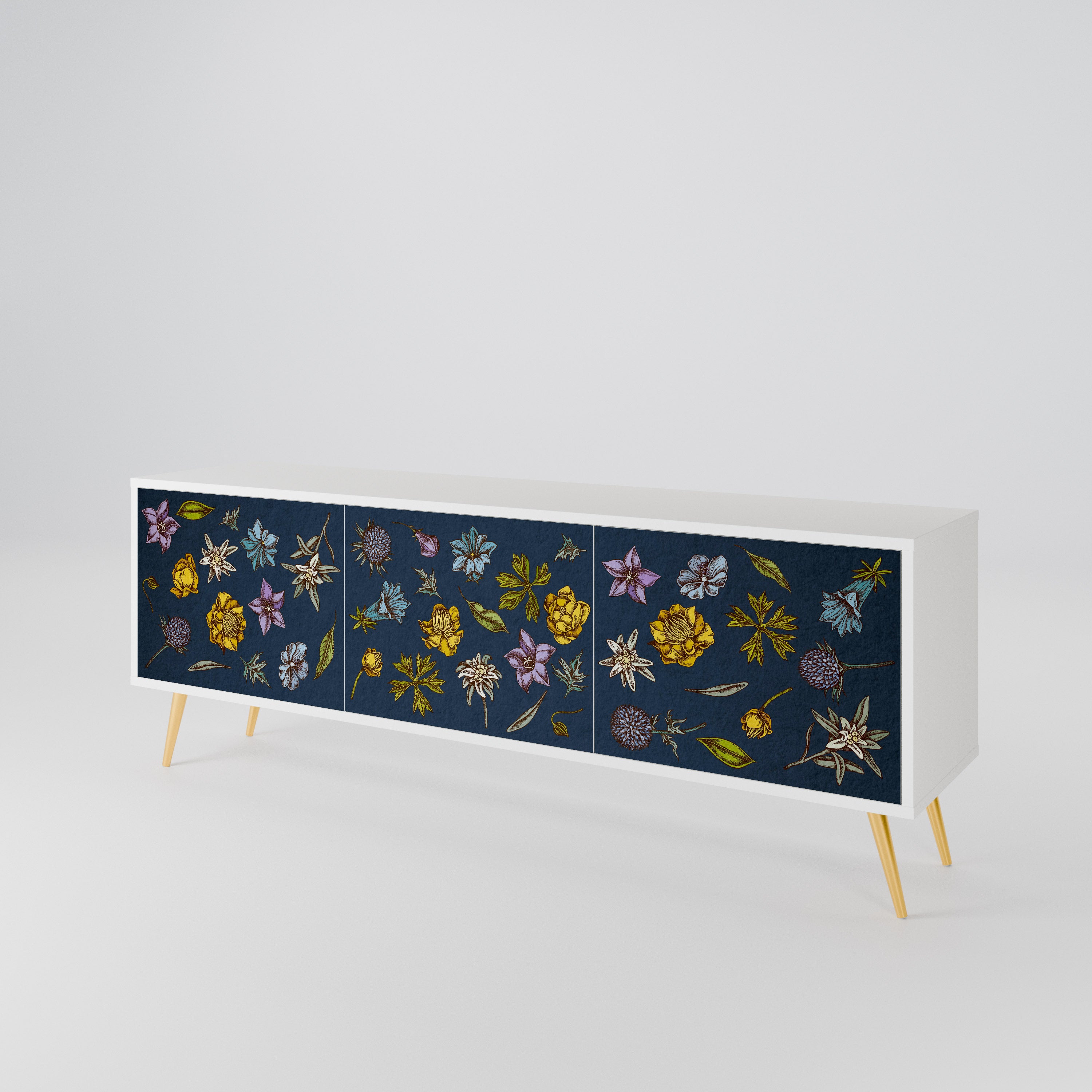 FLOWERS ON NAVY BLUE Mueble de TV de 3 Puertas