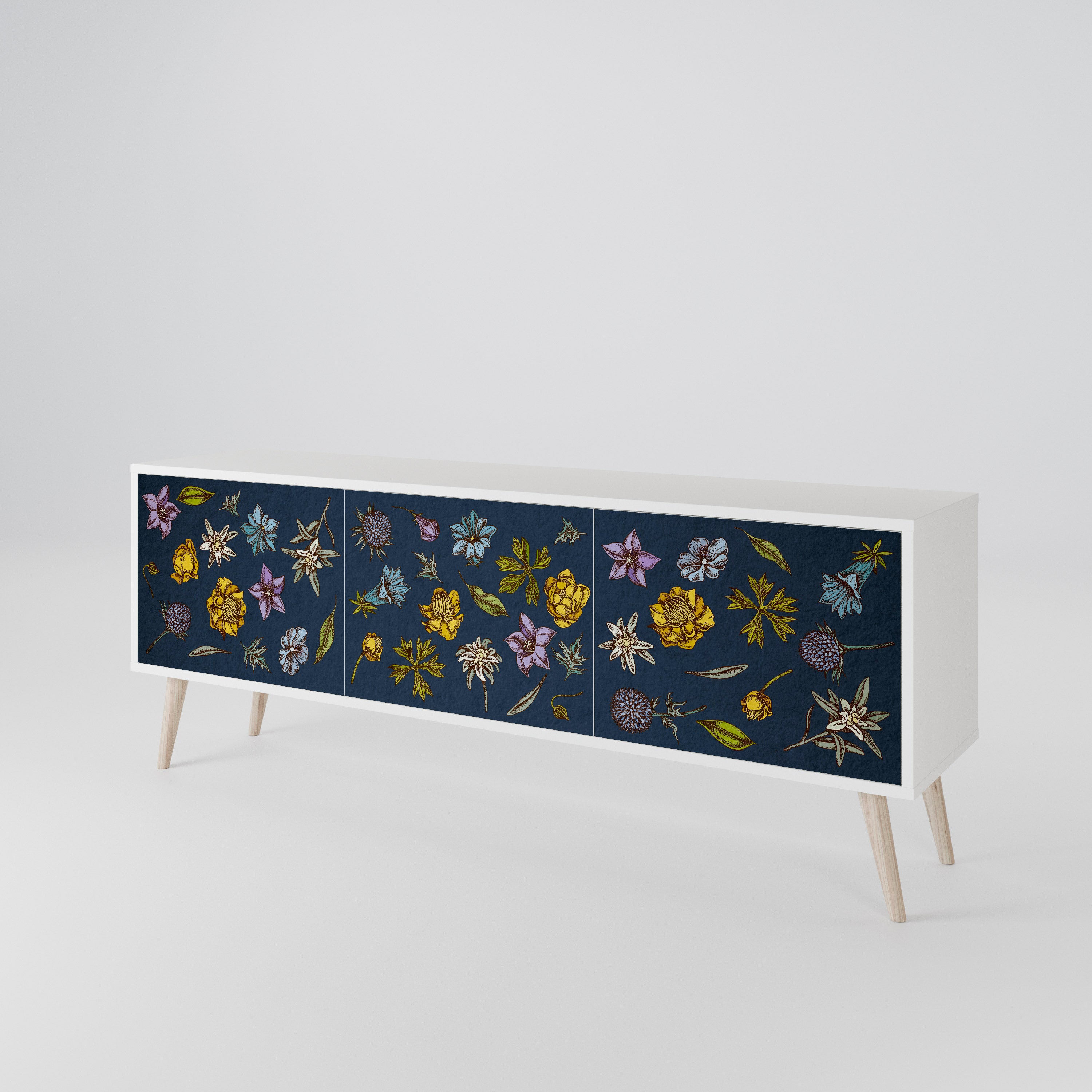 FLOWERS ON NAVY BLUE Mueble de TV de 3 Puertas
