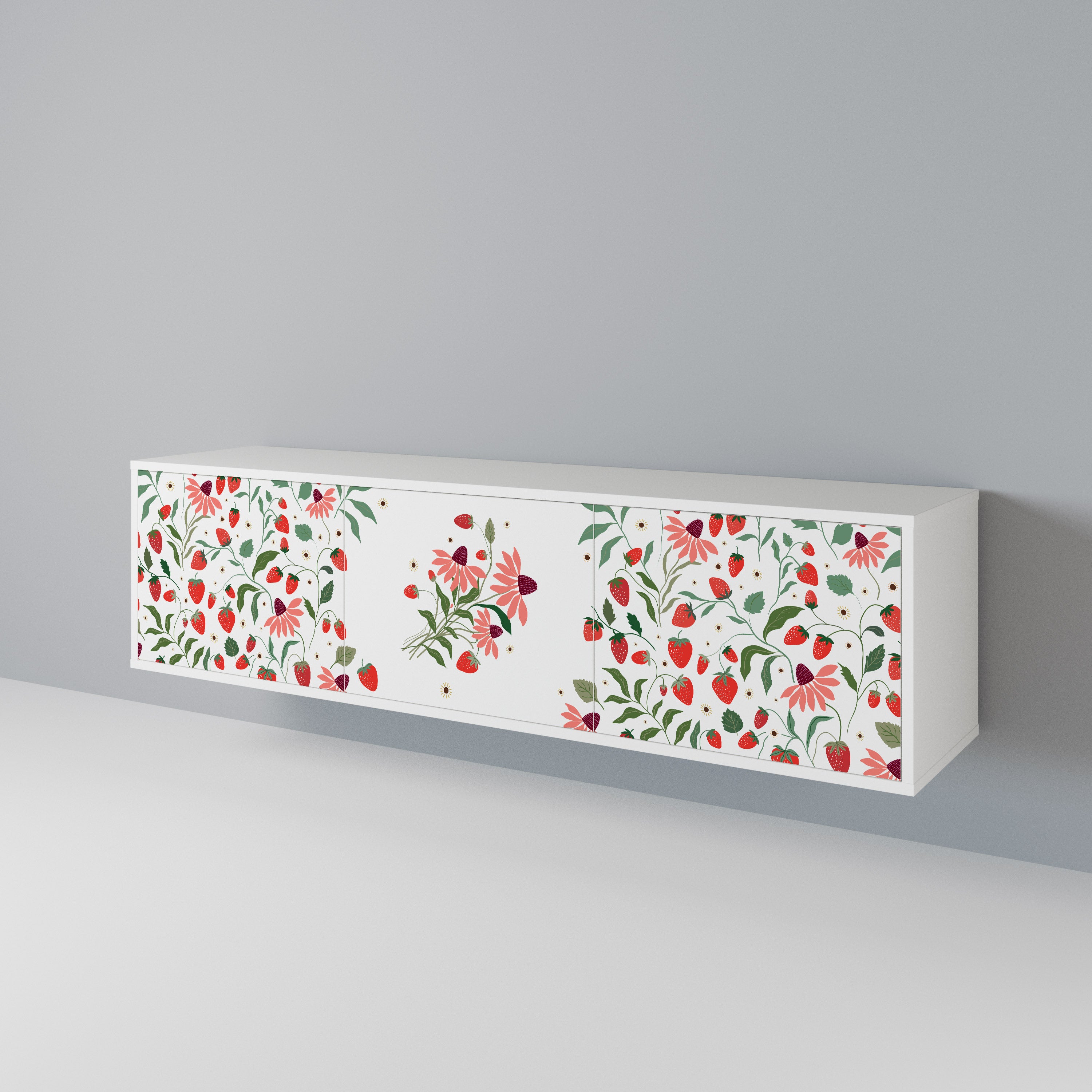 FLOWERS AND STRAWBERRIES Mueble de TV de 3 Puertas