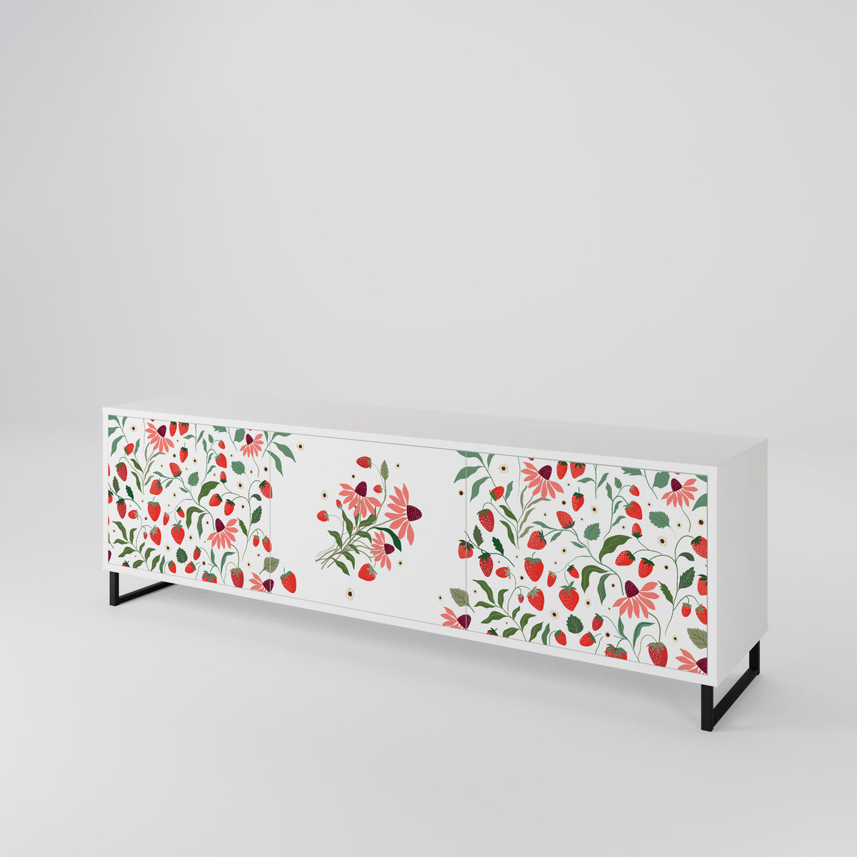 FLOWERS AND STRAWBERRIES Mueble de TV de 3 Puertas