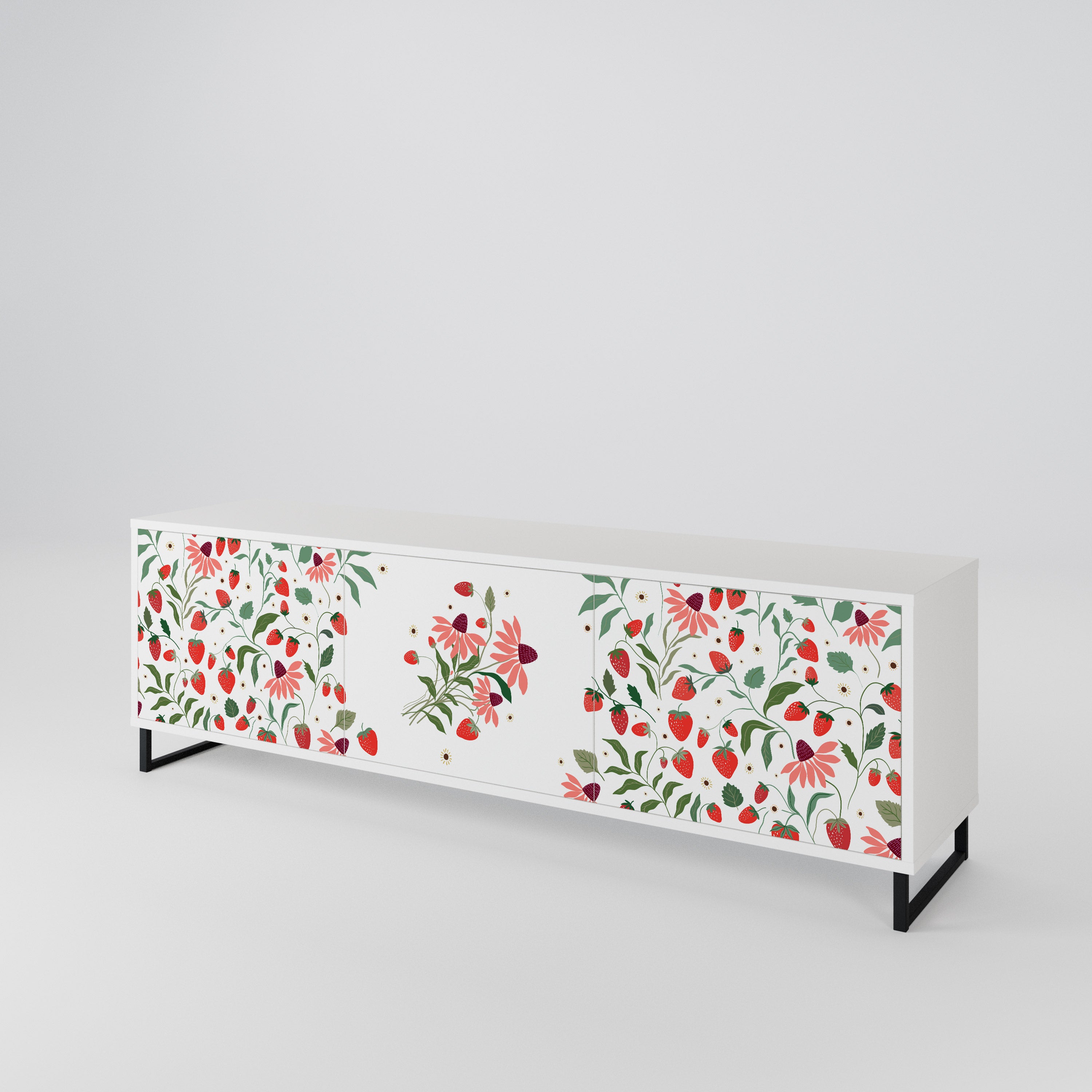 FLOWERS AND STRAWBERRIES Mueble de TV de 3 Puertas