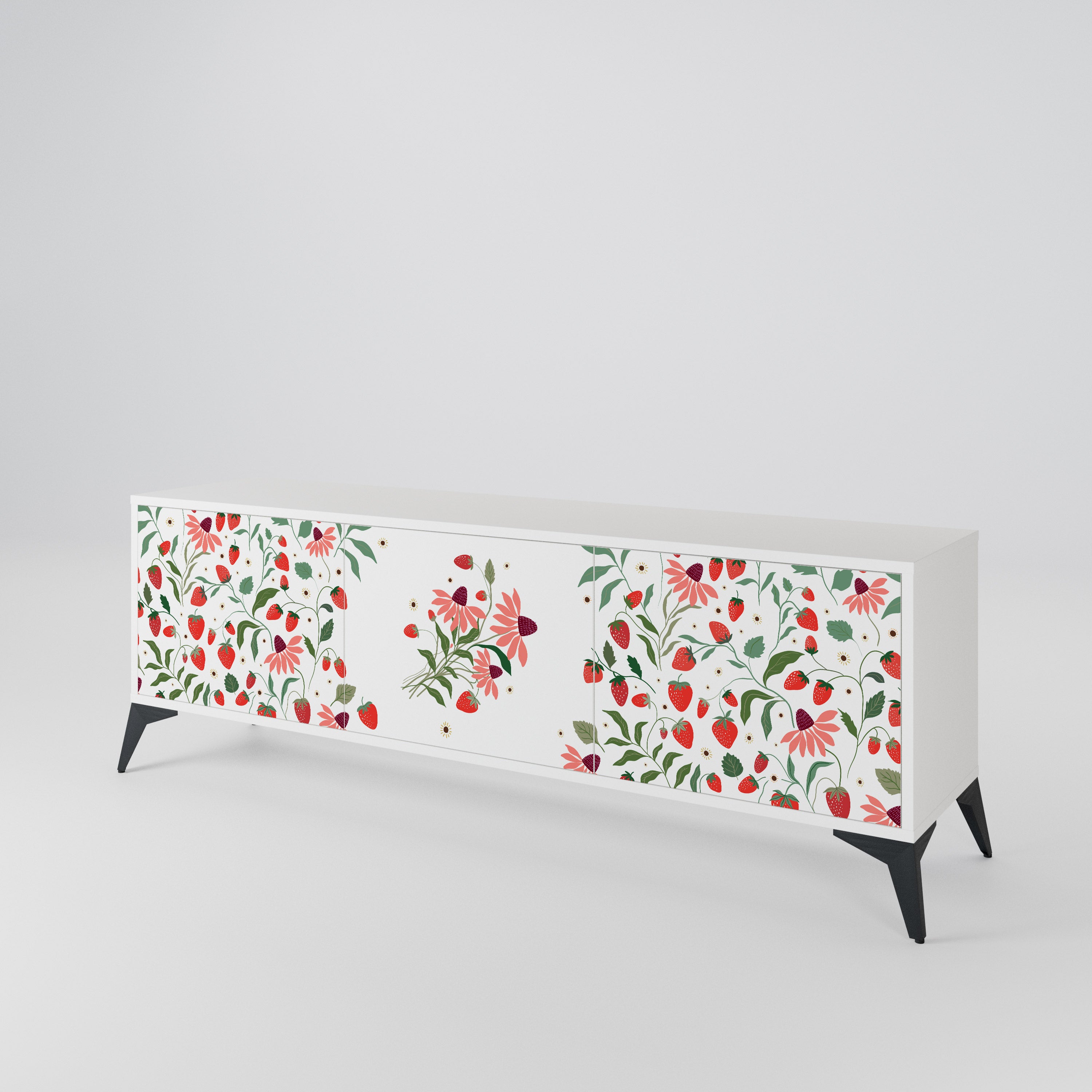FLOWERS AND STRAWBERRIES Mueble de TV de 3 Puertas