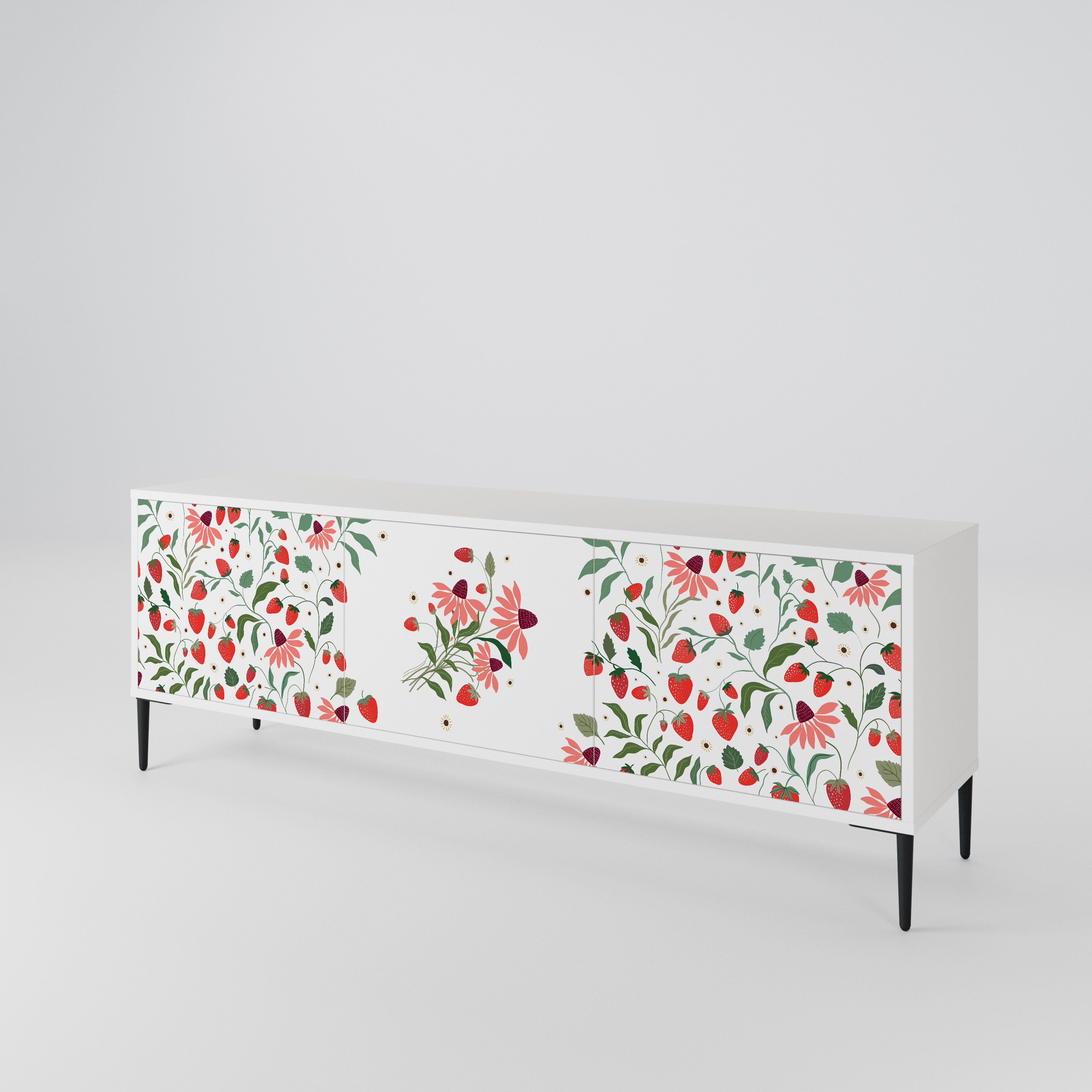 FLOWERS AND STRAWBERRIES Mueble de TV de 3 Puertas