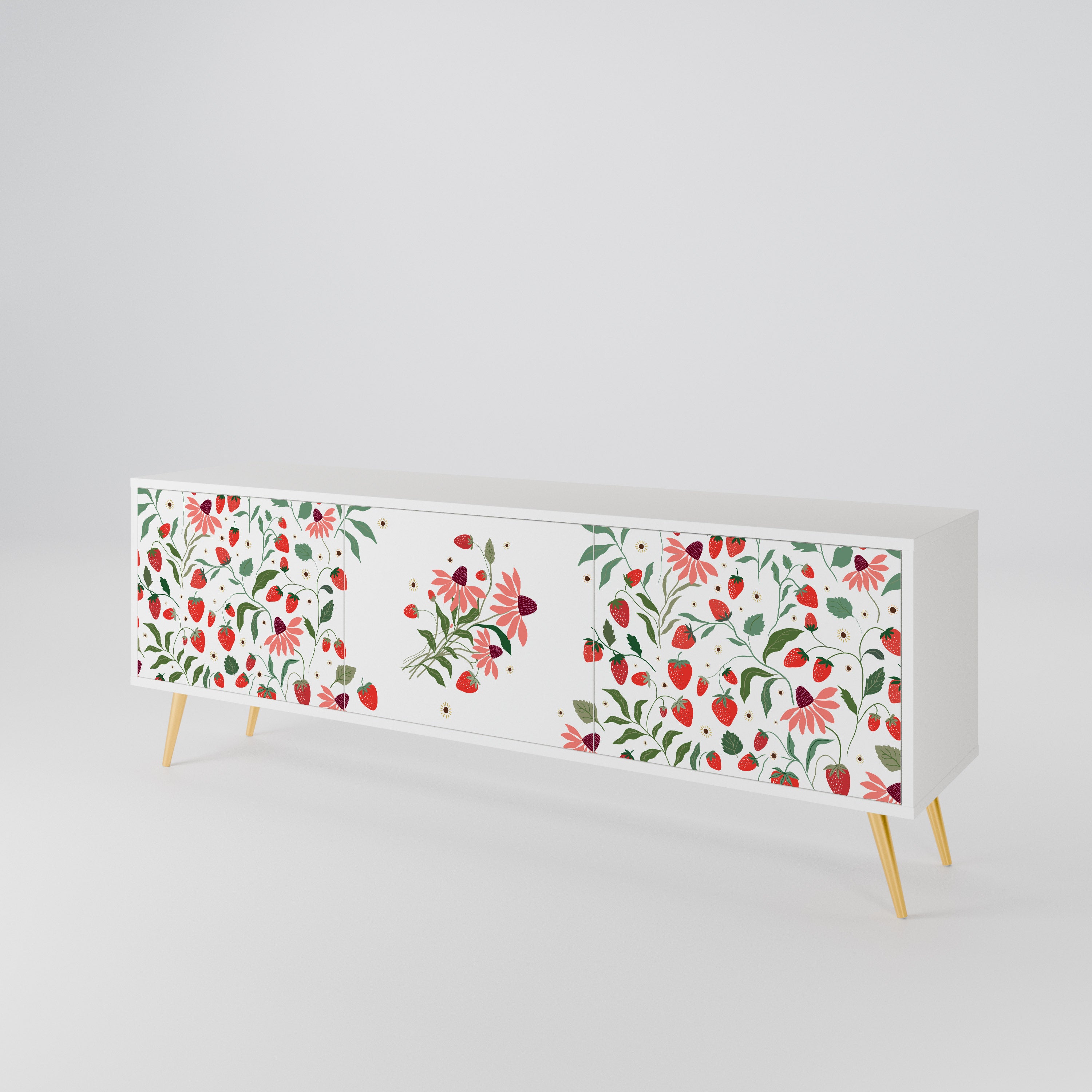 FLOWERS AND STRAWBERRIES Mueble de TV de 3 Puertas