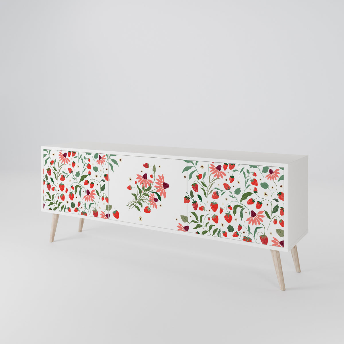 FLOWERS AND STRAWBERRIES Mueble de TV de 3 Puertas
