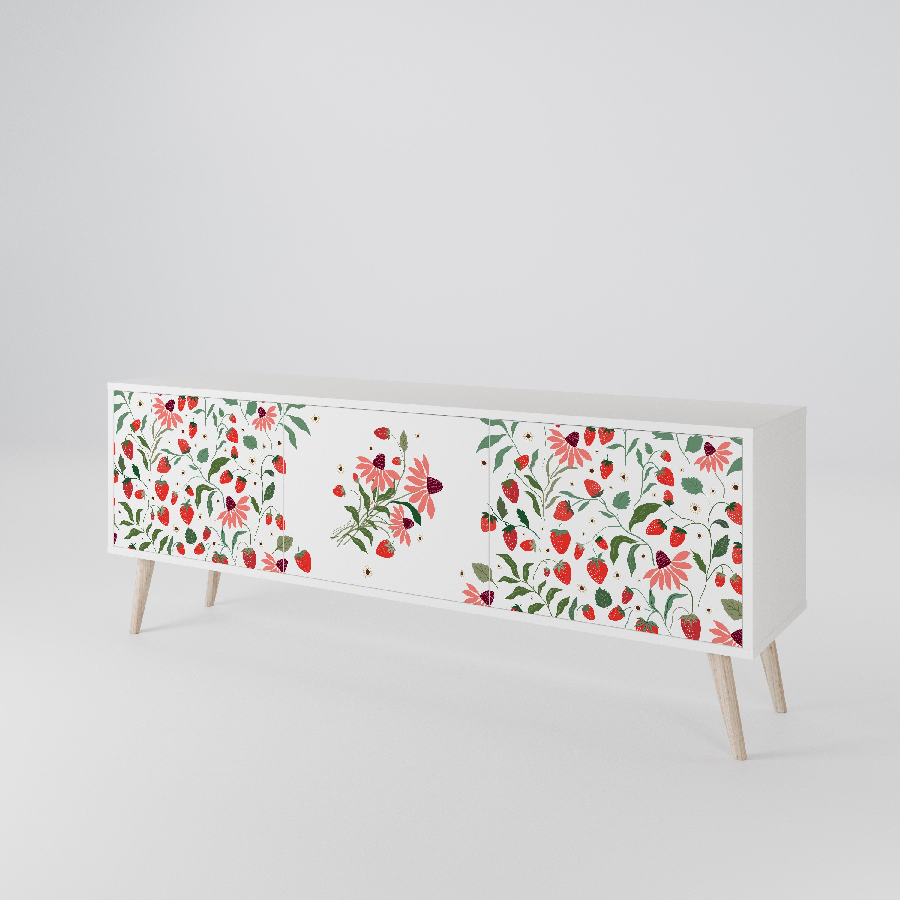 FLOWERS AND STRAWBERRIES Mueble de TV de 3 Puertas