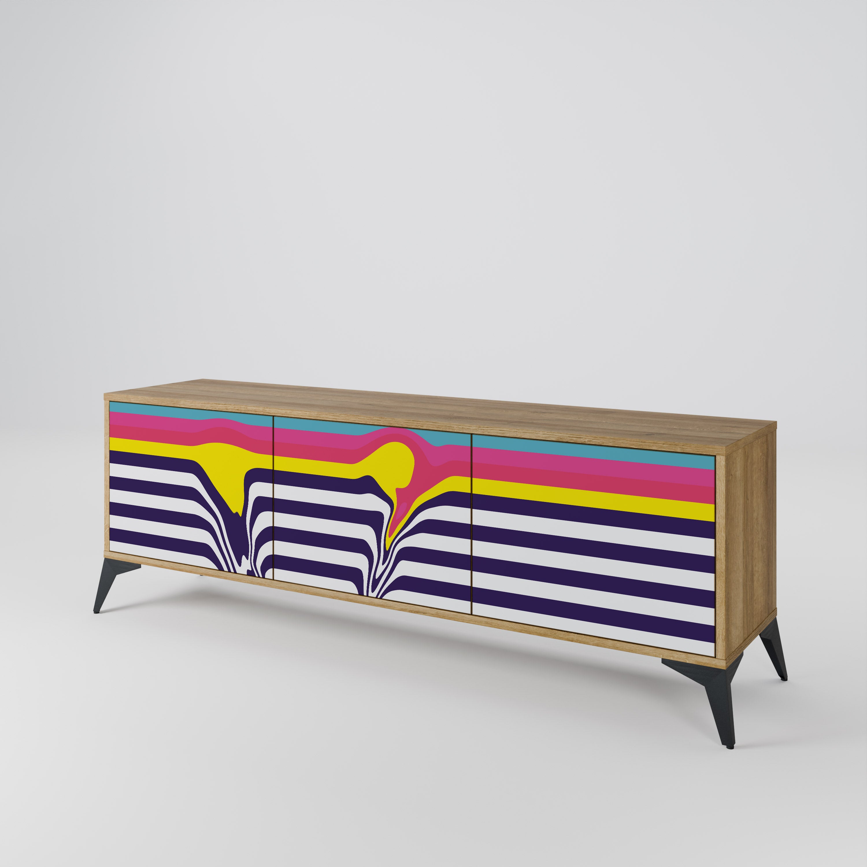 COLORFUL DIVERSION 3-Door TV Stand in Oak Effect
