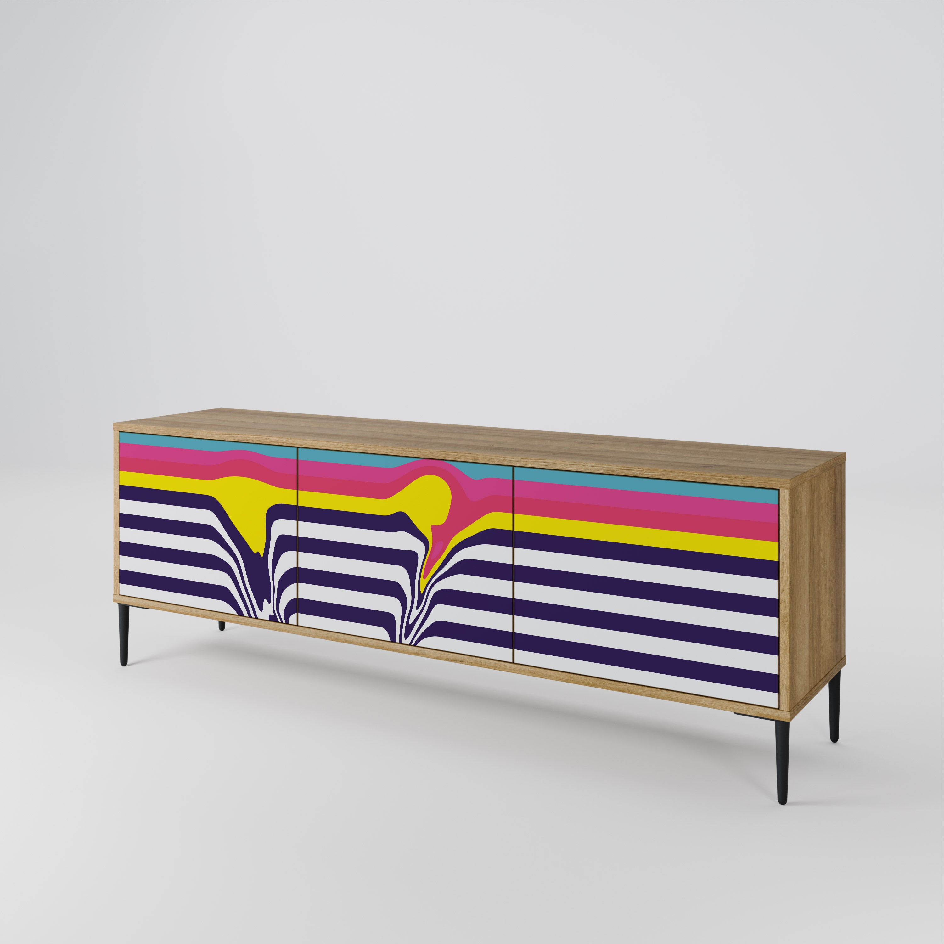 COLORFUL DIVERSION 3-Door TV Stand in Oak Effect