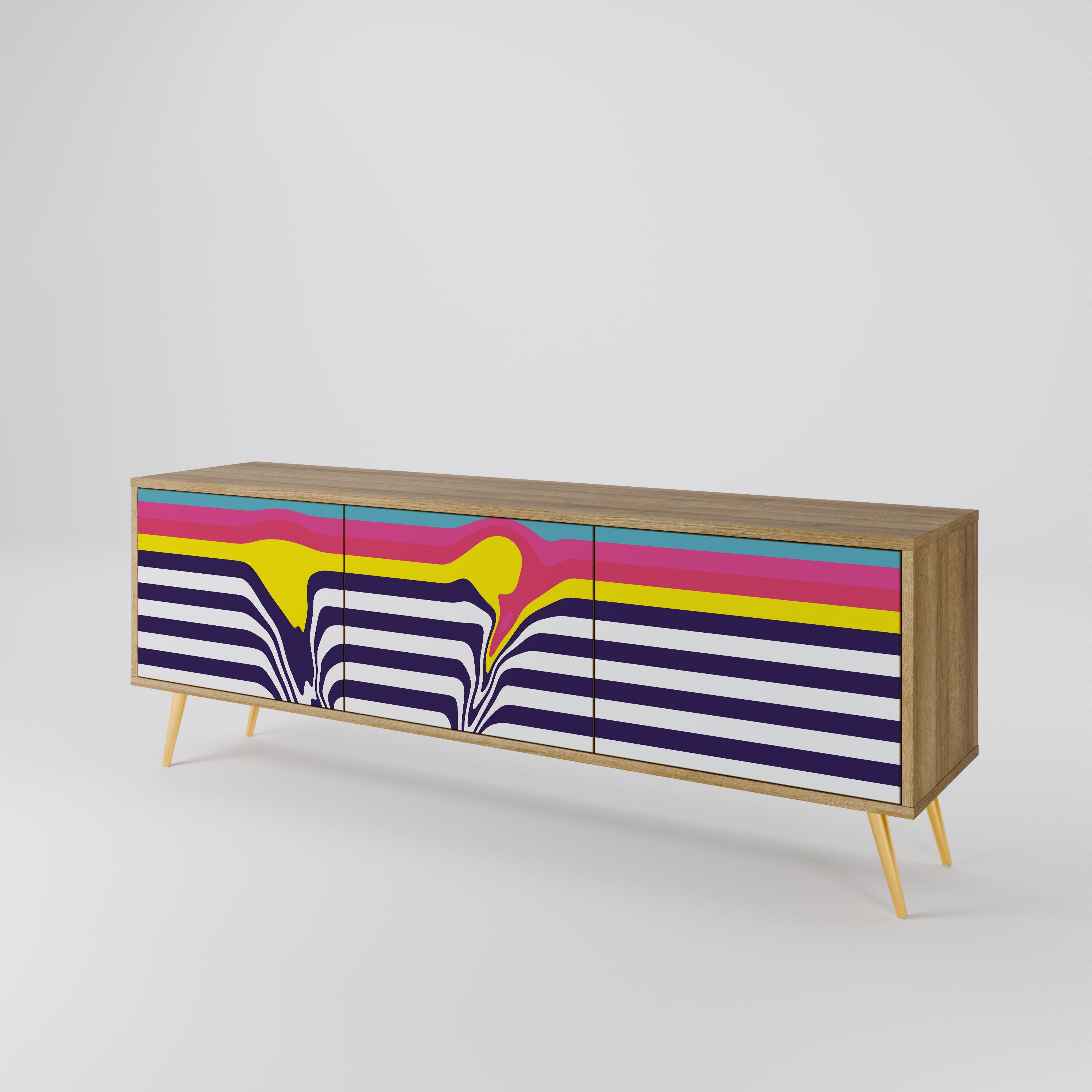COLORFUL DIVERSION 3-Door TV Stand in Oak Effect
