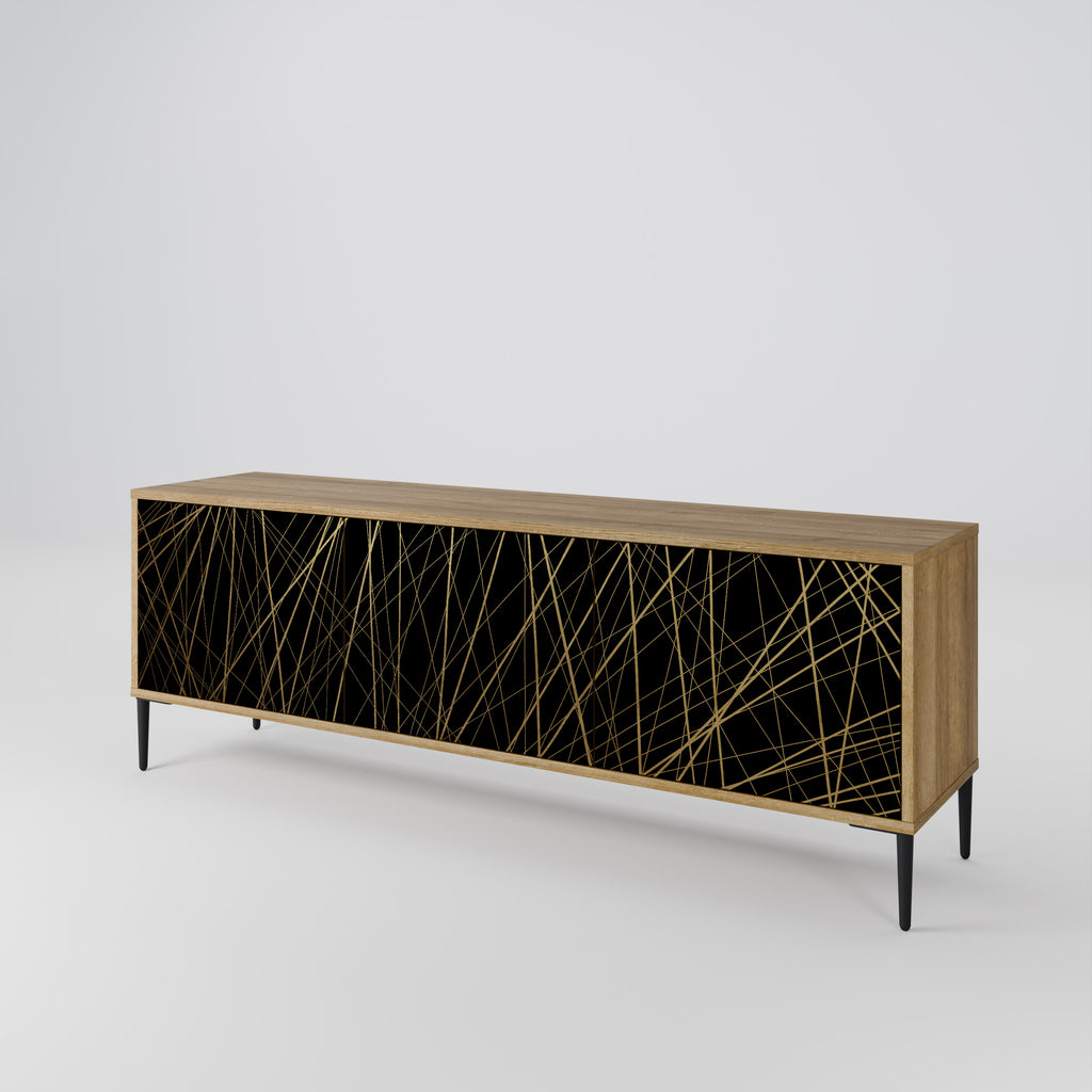 BRIGHT MESH 3-Door TV Stand in Oak Effect