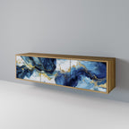 INKY MARBLE Mueble de TV de 3 Puertas en Efecto Roble