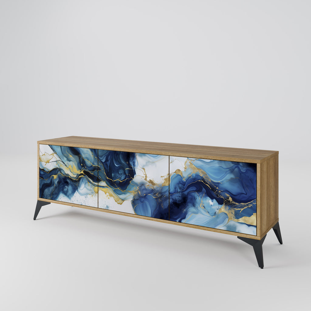 INKY MARBLE 3-Door TV Stand in Oak Effect