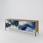 INKY MARBLE Mueble de TV de 3 Puertas en Efecto Roble
