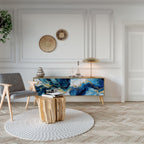 INKY MARBLE Mueble de TV de 3 Puertas en Efecto Roble