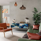 INKY MARBLE Mueble de TV de 3 Puertas en Efecto Roble