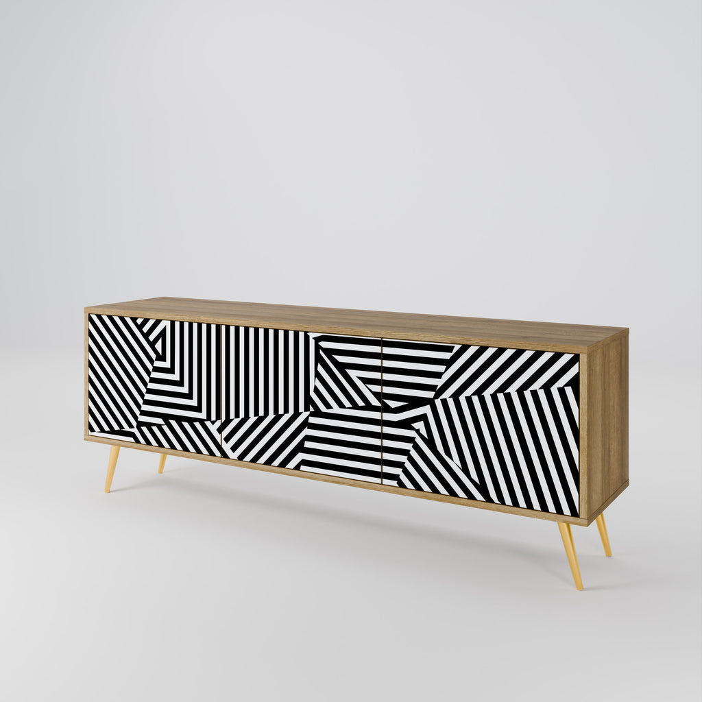 ILLUSIONARY LATTICE 3-Door TV Stand in Oak Effect