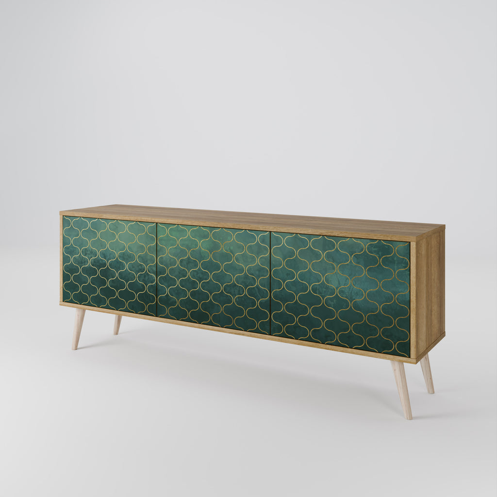 TESSELATED GREENERY 3-Door TV Stand in Oak Effect