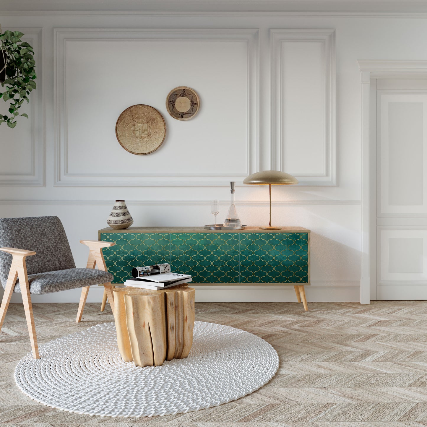 TESSELATED GREENERY Mueble de TV de 3 Puertas