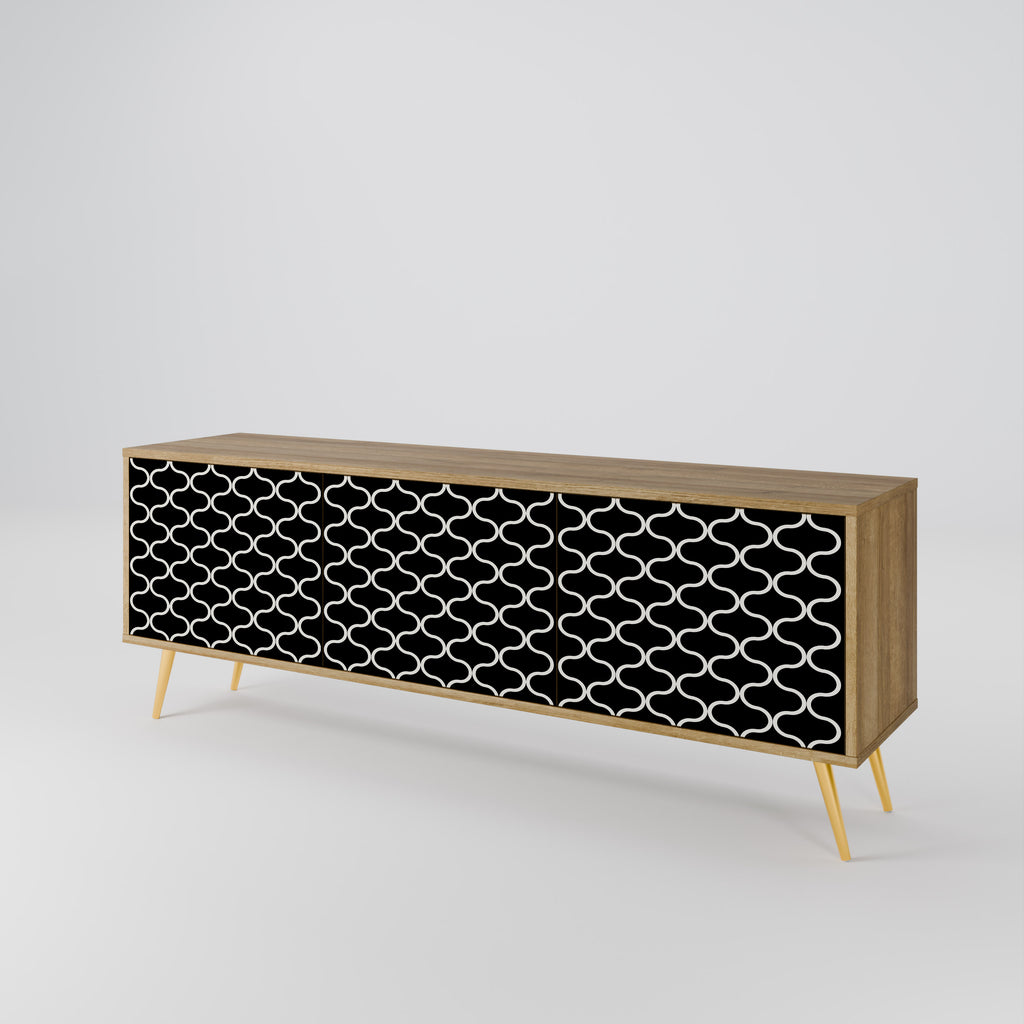 TESSELATED BLACKNESS 3-Door TV Stand in Oak Effect