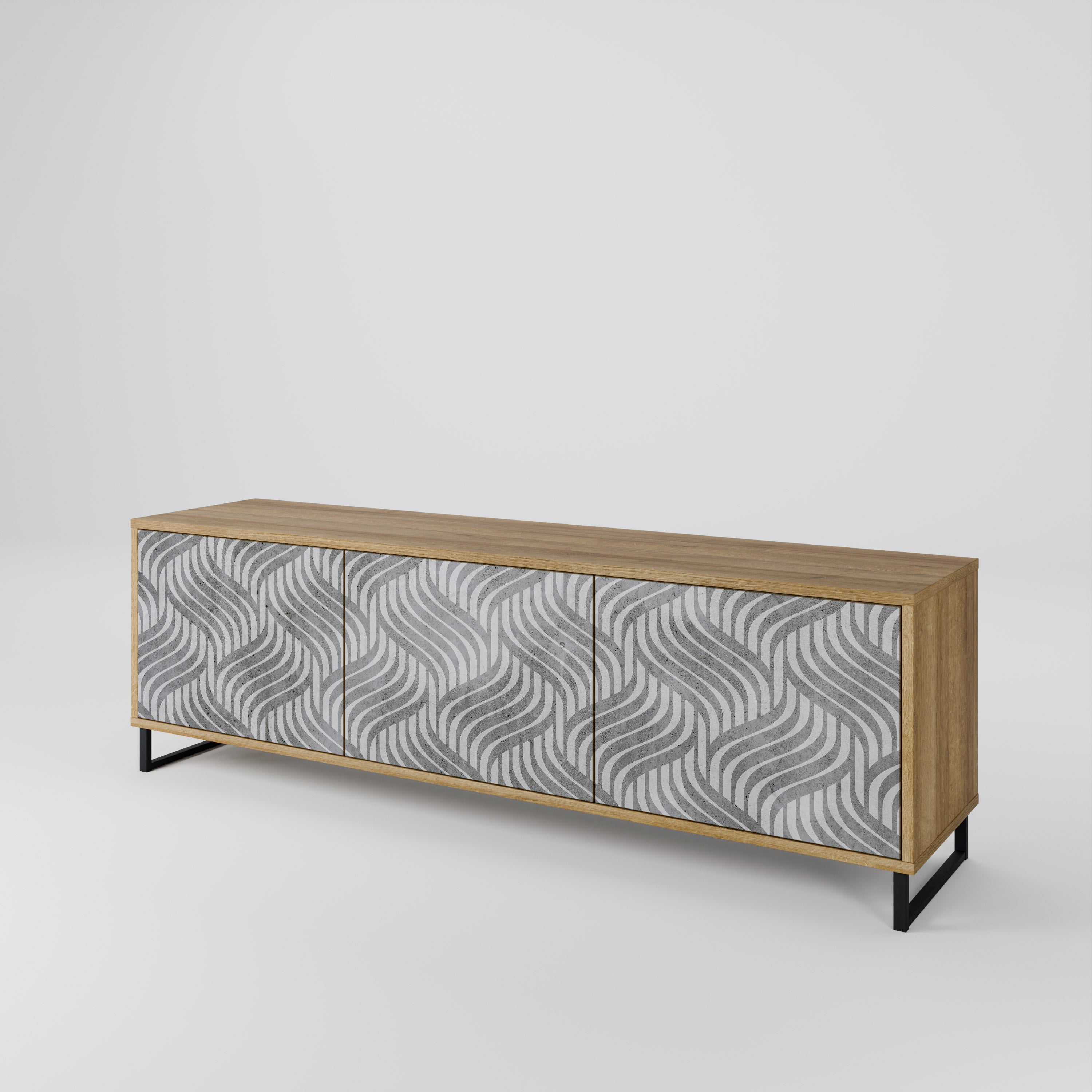 CONCRETE MOVEMENT 3-Door TV Stand in Oak Effect