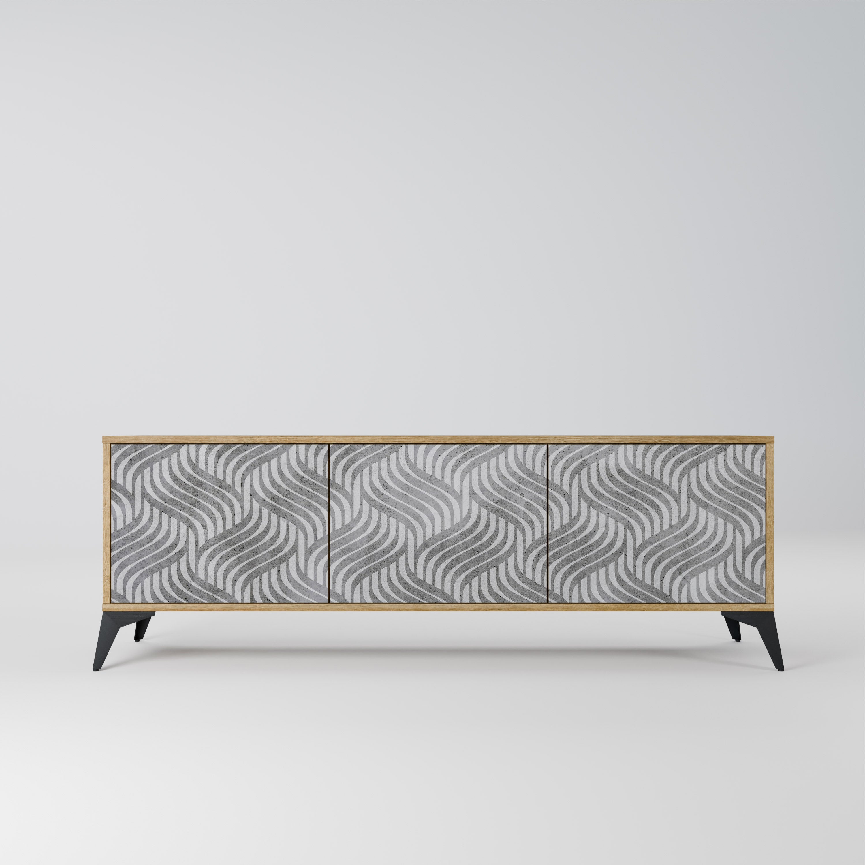 CONCRETE MOVEMENT 3-Door TV Stand in Oak Effect