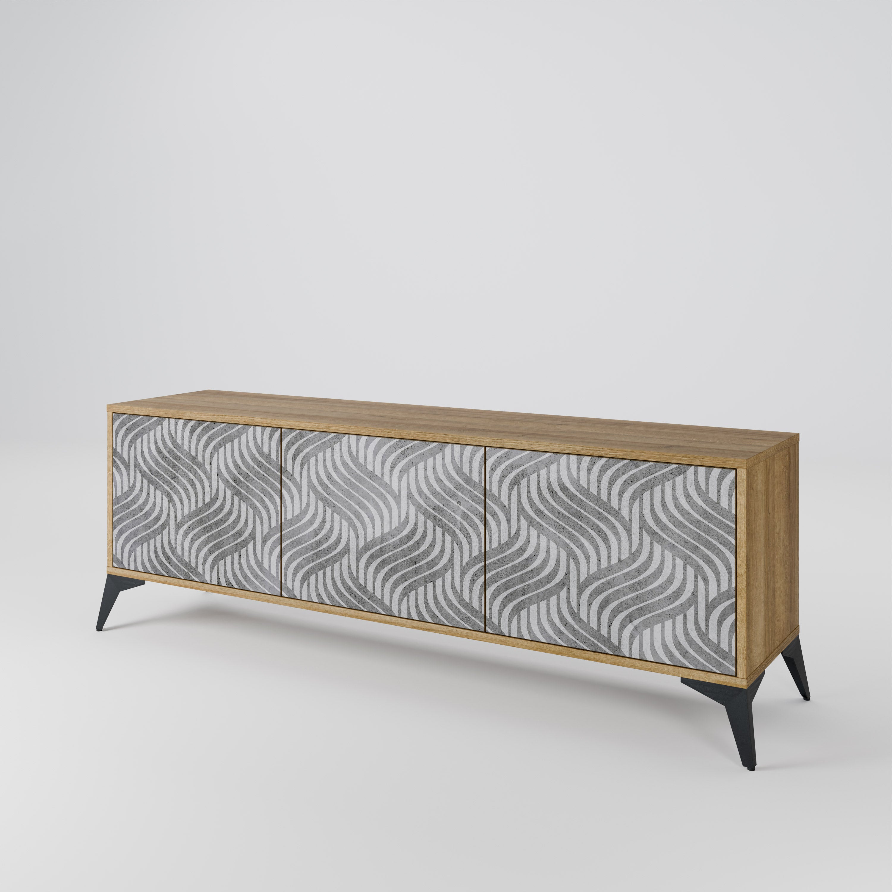 CONCRETE MOVEMENT 3-Door TV Stand in Oak Effect