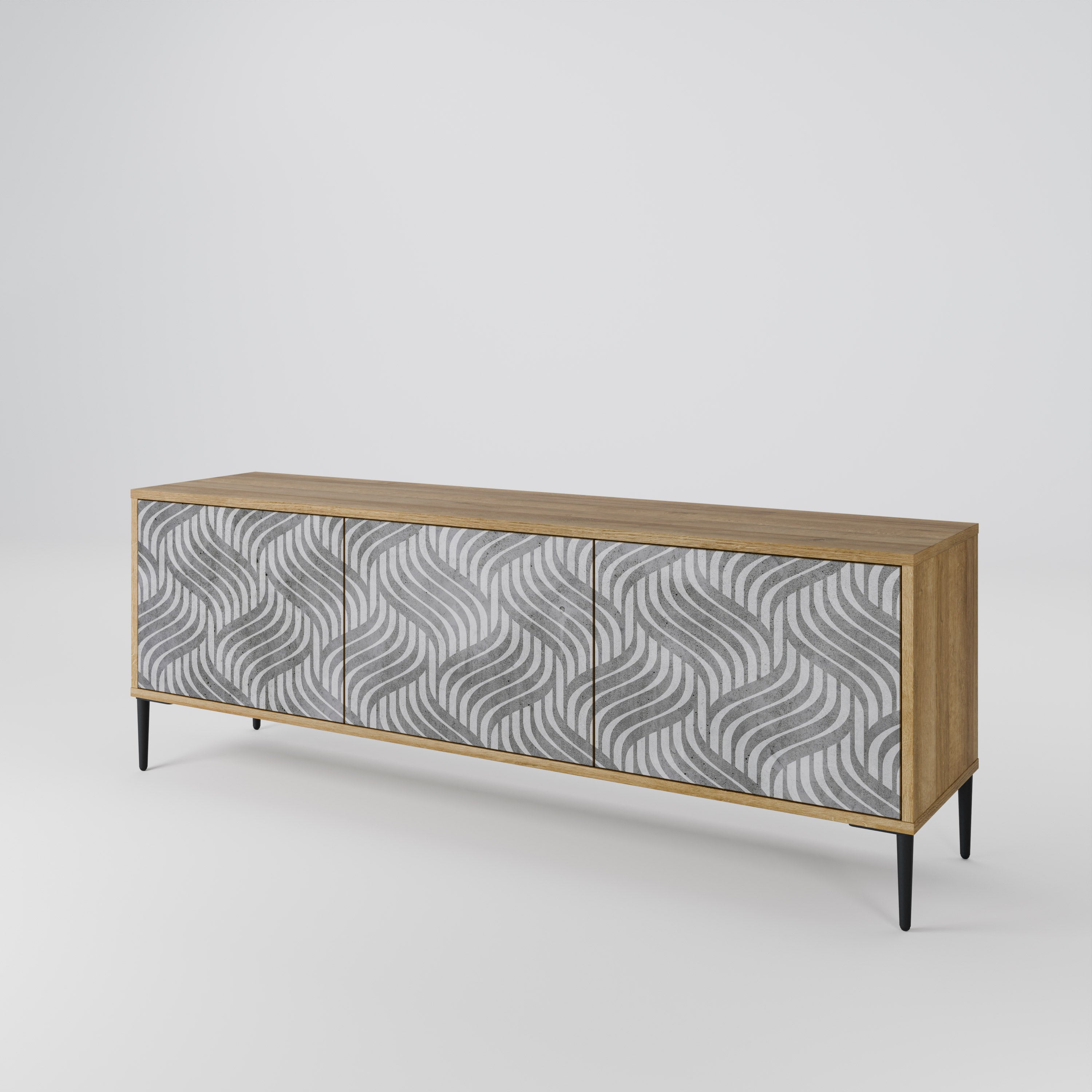 CONCRETE MOVEMENT 3-Door TV Stand in Oak Effect